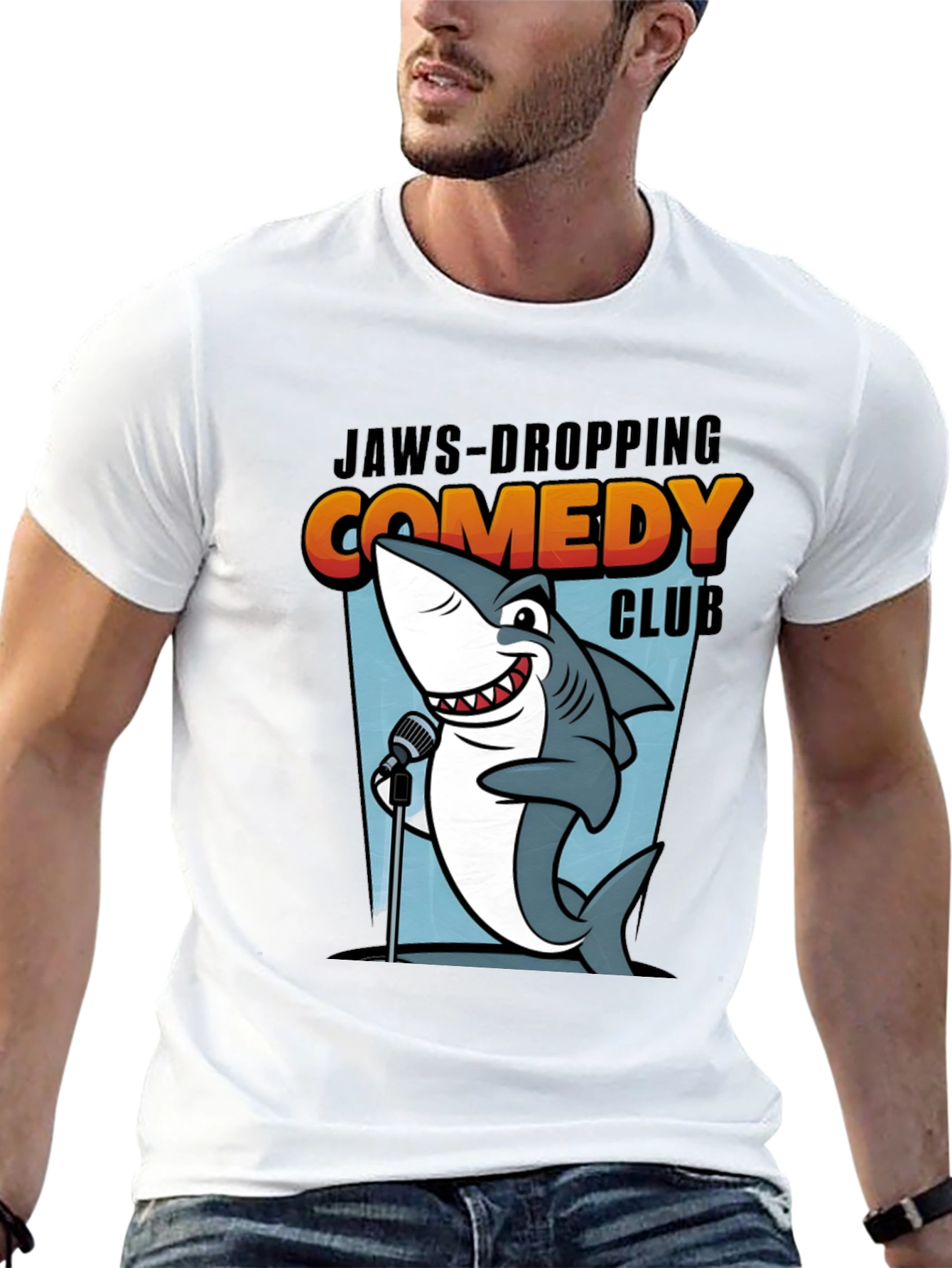 Jaws-Dropping Comedy Club T-Shirt Stand-Up Shark Tee