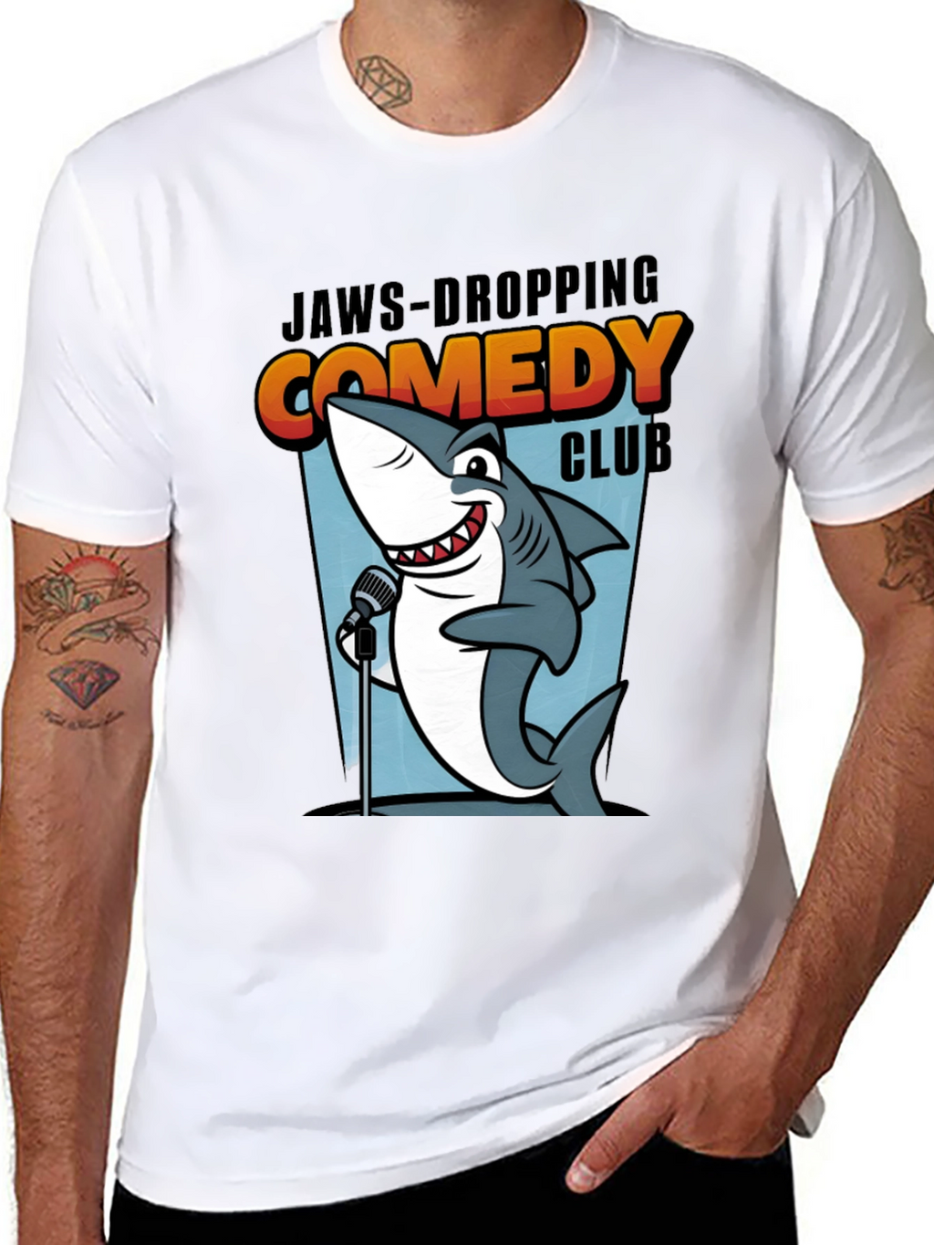 Jaws-Dropping Comedy Club T-Shirt Stand-Up Shark Tee