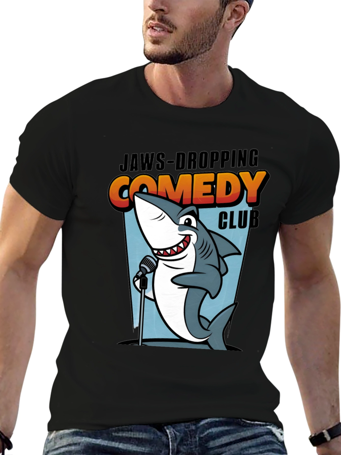 Jaws-Dropping Comedy Club T-Shirt Stand-Up Shark Tee
