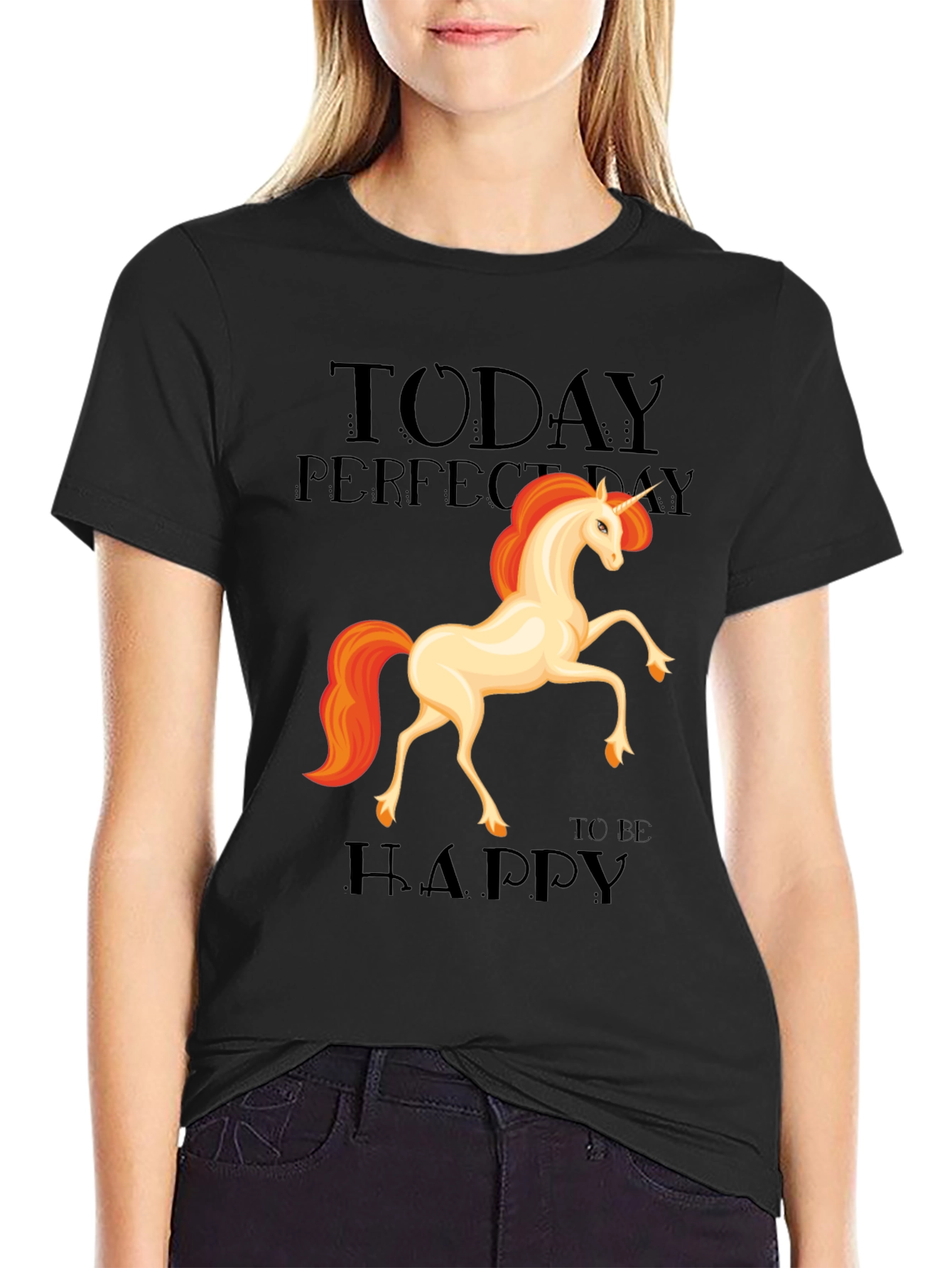 Unicorn Graphic Tee - Today Perfect Day To Be Happy T-Shirt