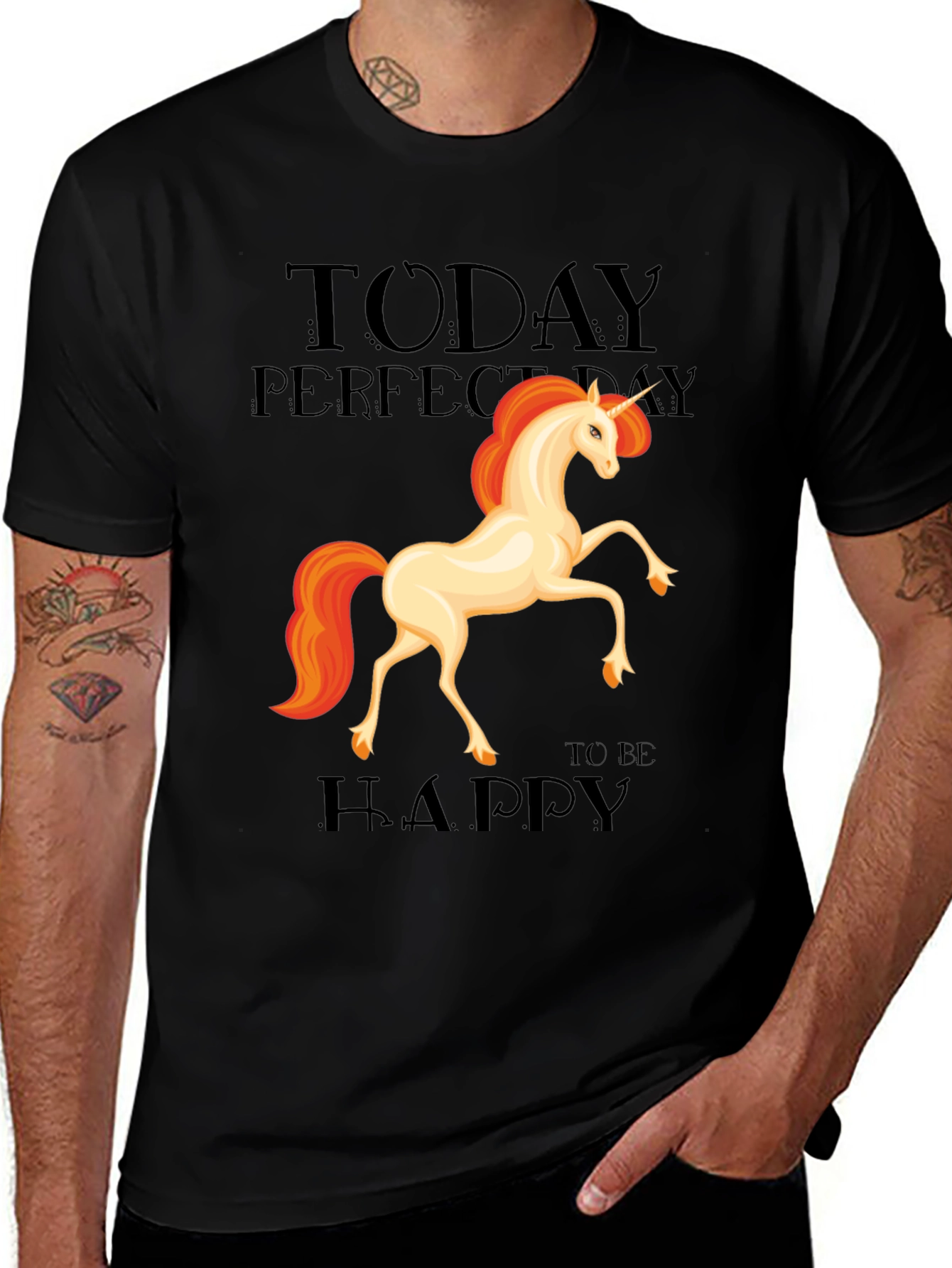 Unicorn Graphic Tee - Today Perfect Day To Be Happy T-Shirt