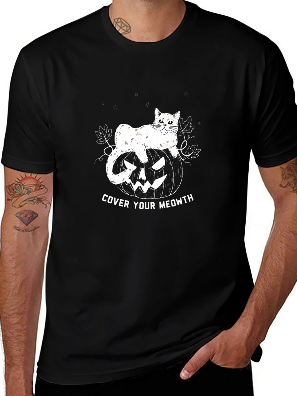 Cover Your Meowth Halloween Cat Pumpkin Black T-shirt