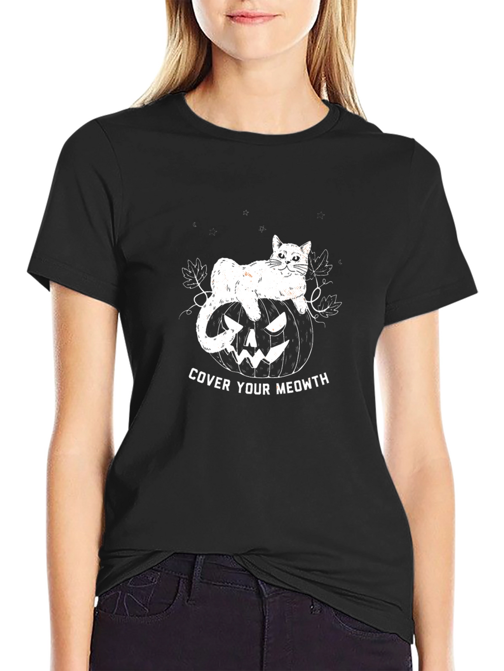 Cover Your Meowth Halloween Cat Pumpkin Black T-shirt
