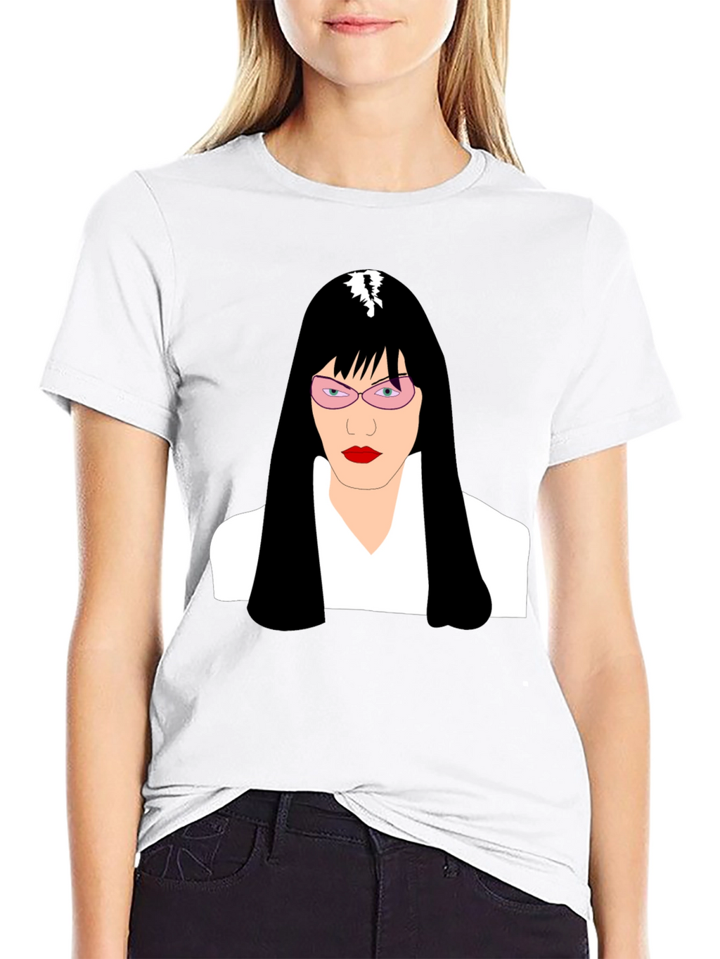 Stylish Graphic T-Shirt - Woman with Pink Glasses Design