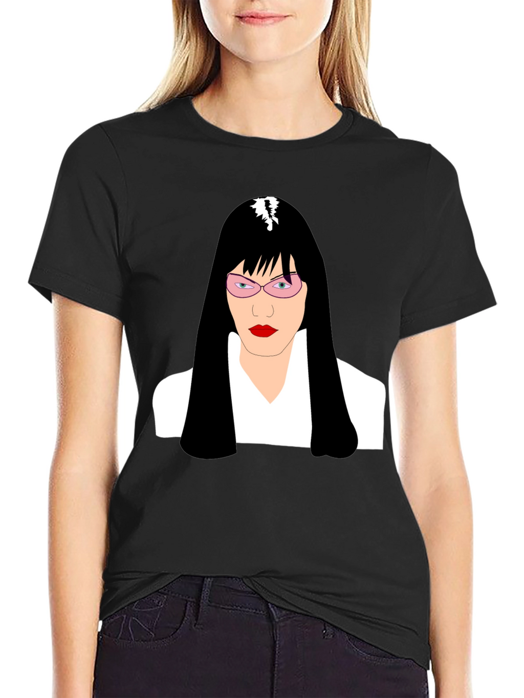Stylish Graphic T-Shirt - Woman with Pink Glasses Design