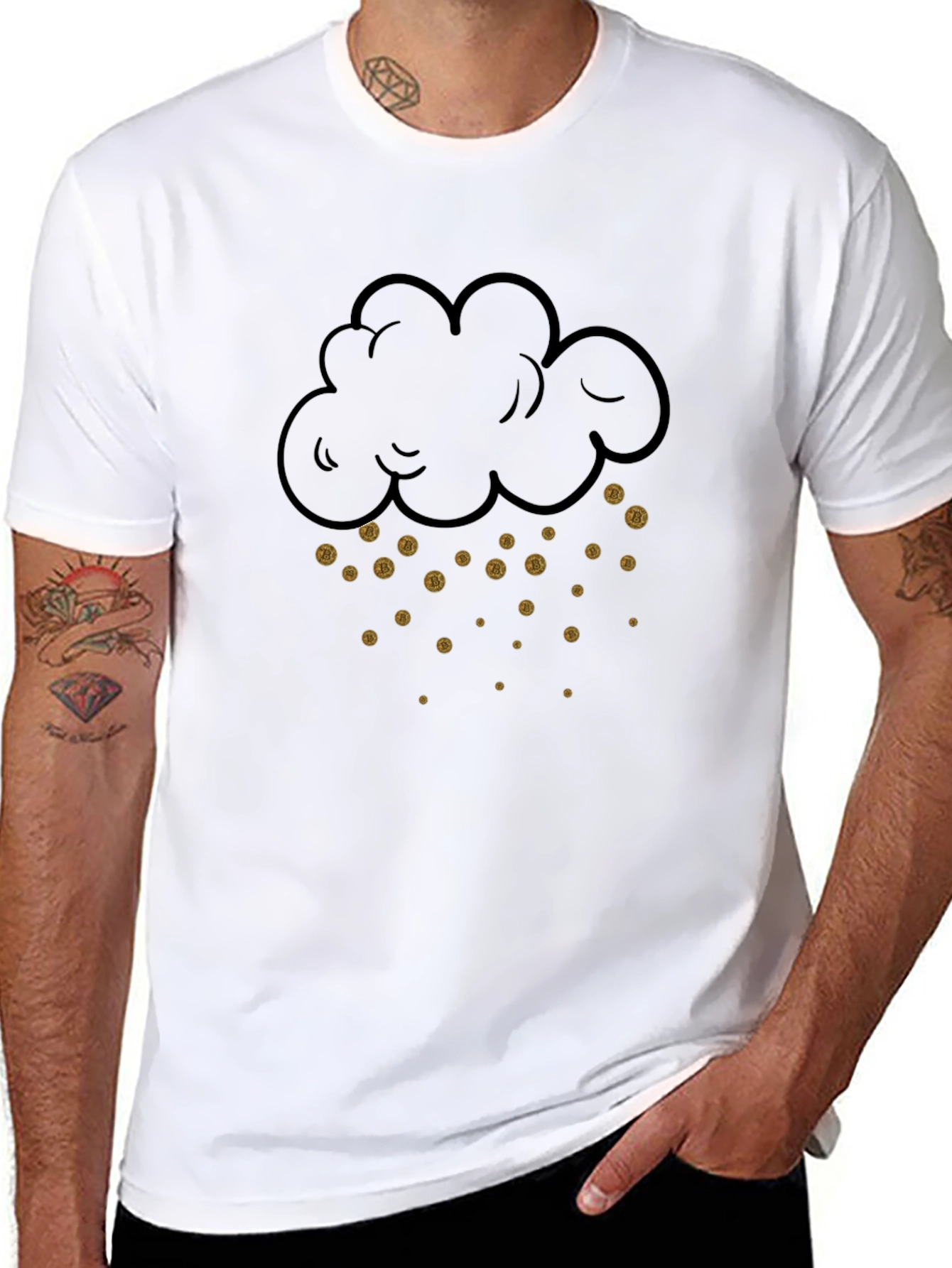 Bitcoin Rain Cloud Graphic Tee - Black Cotton Shirt