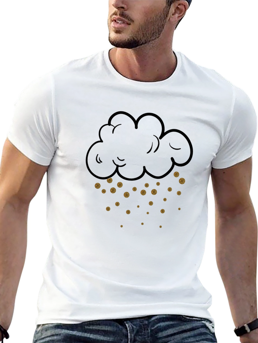 Bitcoin Rain Cloud Graphic Tee - Black Cotton Shirt