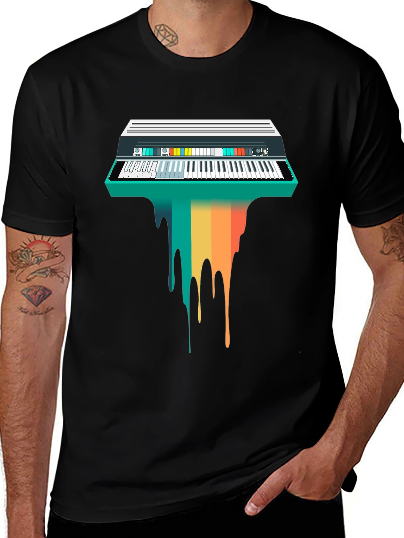 Retro Synthwave Keyboard Drip Graphic Tee