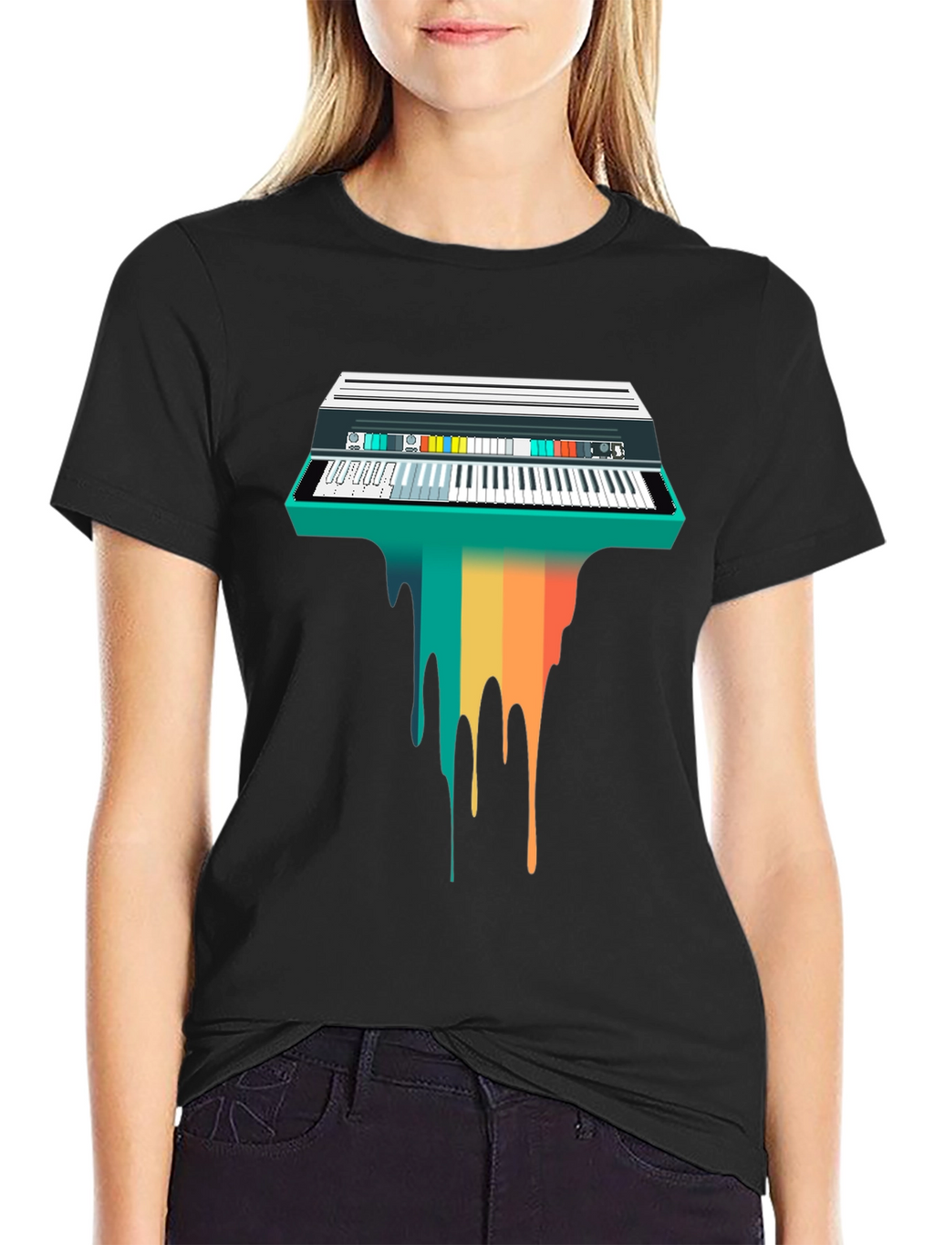 Retro Synthwave Keyboard Drip Graphic Tee
