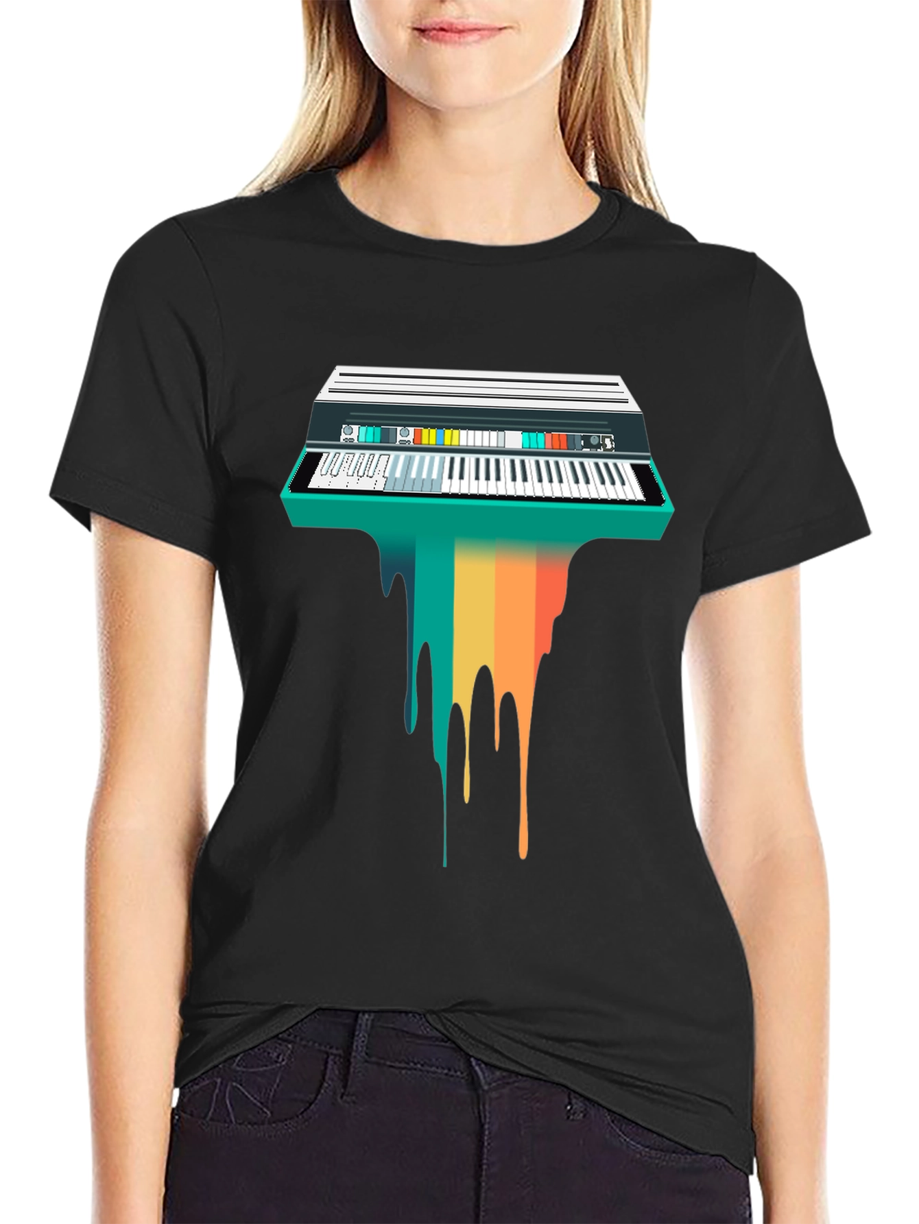 Retro Synthwave Keyboard Drip Graphic Tee