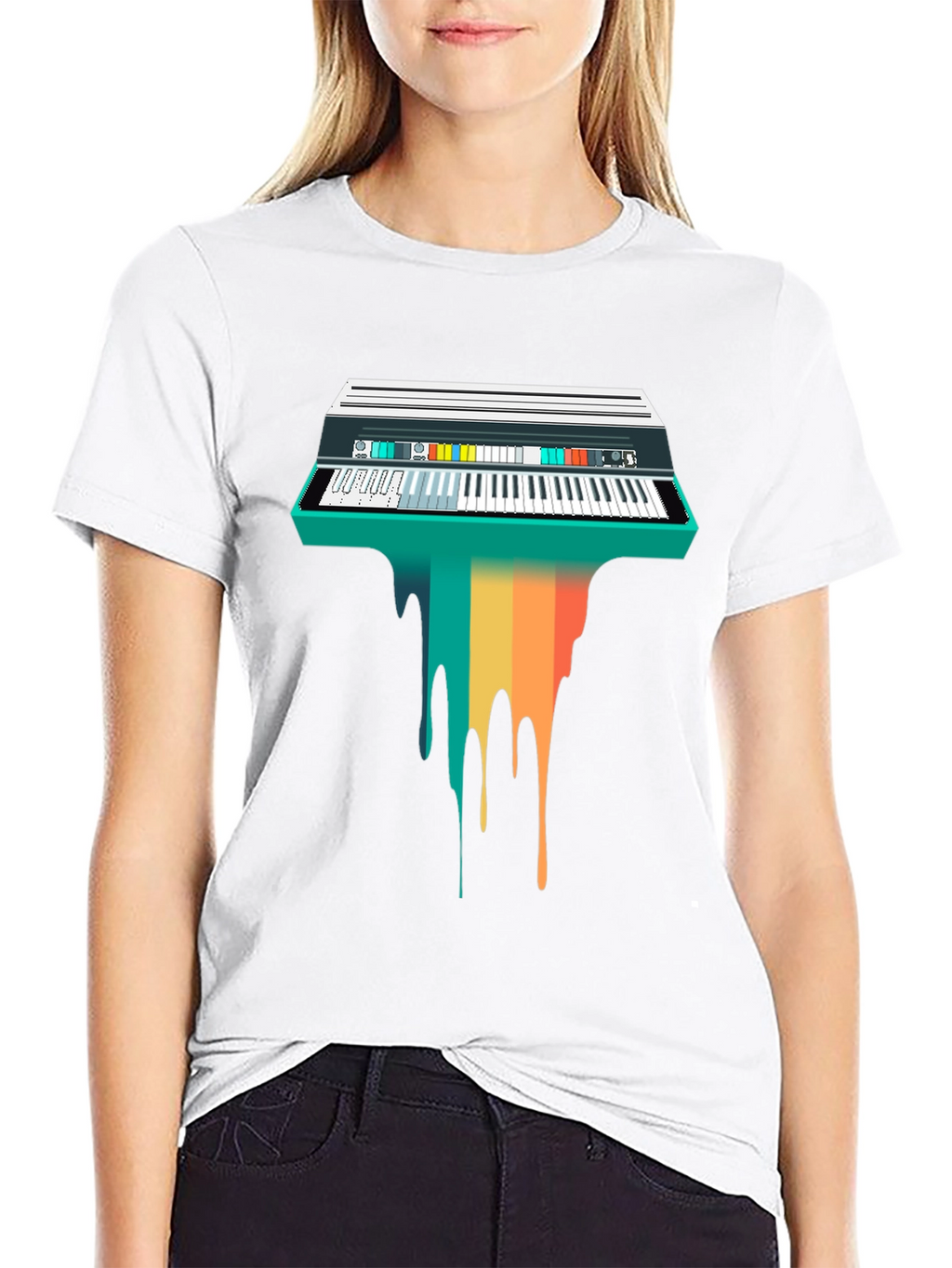 Retro Synthwave Keyboard Drip Graphic Tee