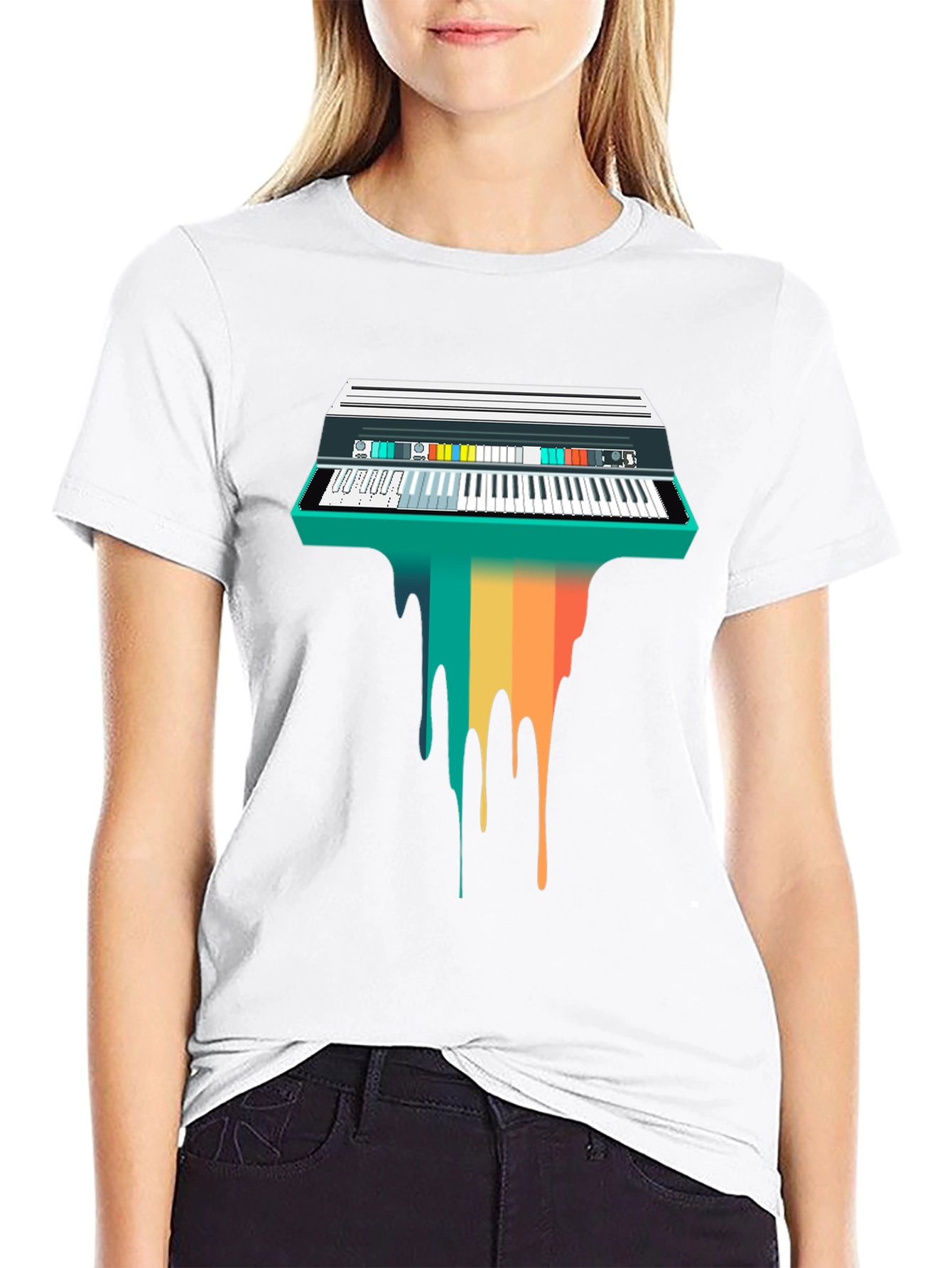 Retro Synthwave Keyboard Drip Graphic Tee