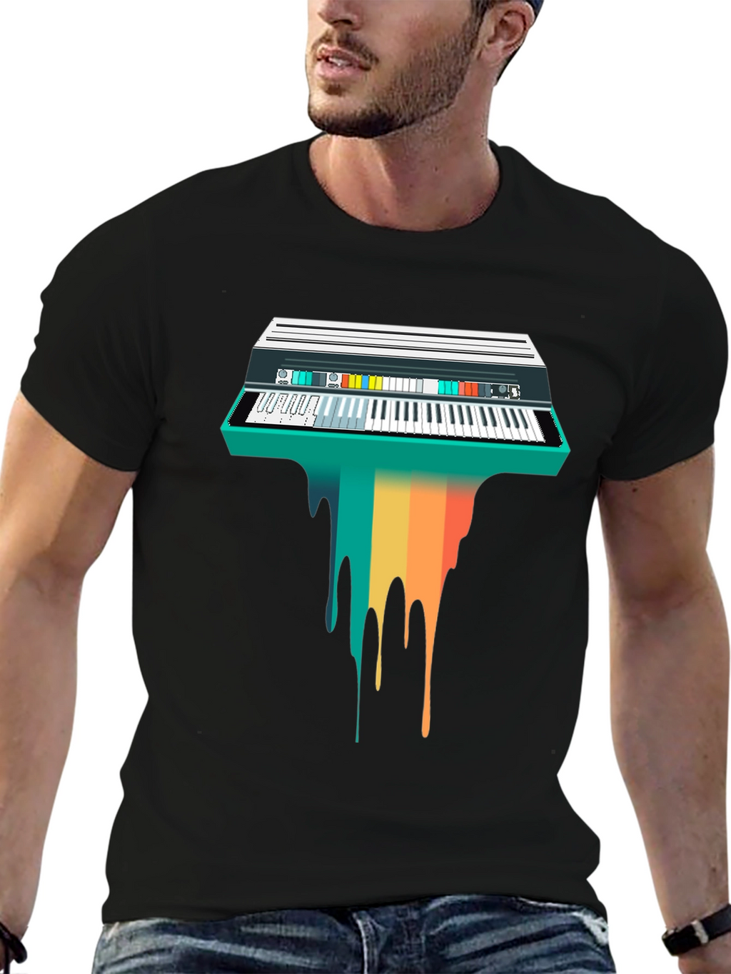 Retro Synthwave Keyboard Drip Graphic Tee