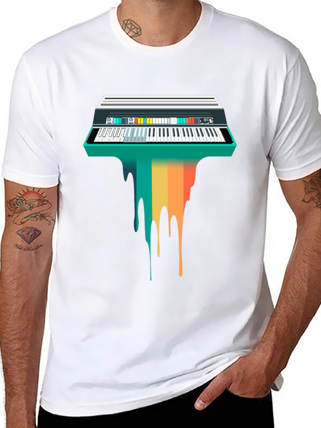 Retro Synthwave Keyboard Drip Graphic Tee
