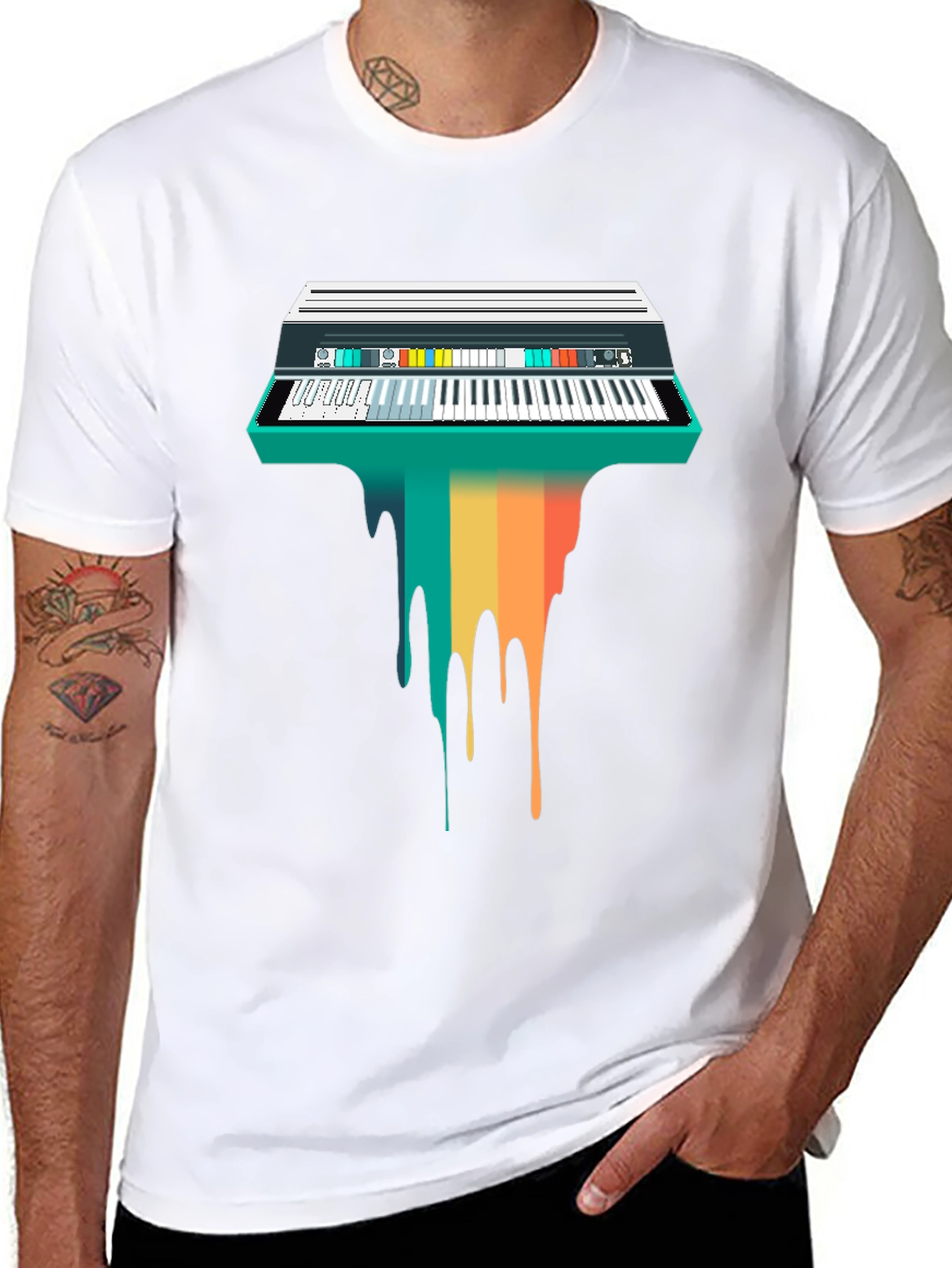 Retro Synthwave Keyboard Drip Graphic Tee