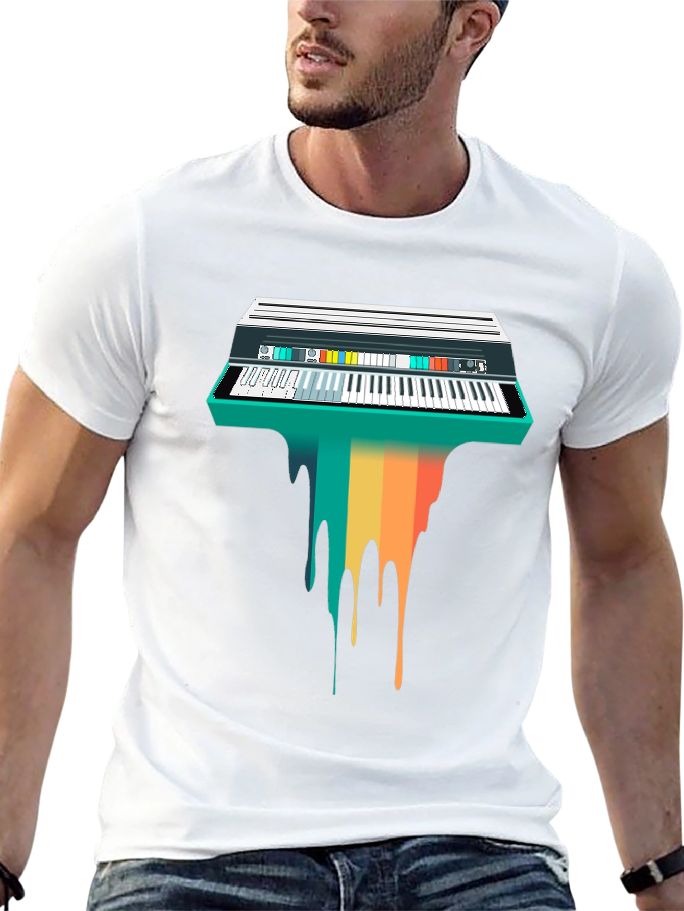 Retro Synthwave Keyboard Drip Graphic Tee