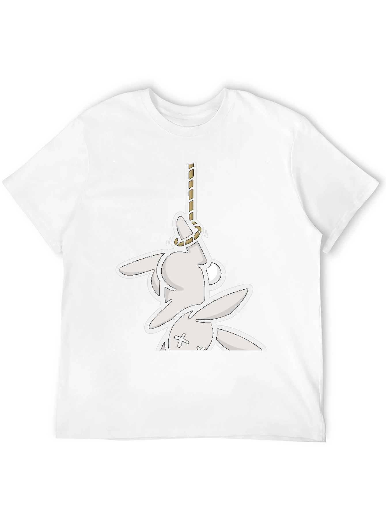 Funny Graphic Tee: Playful Bunny Hanged Design T-Shirt