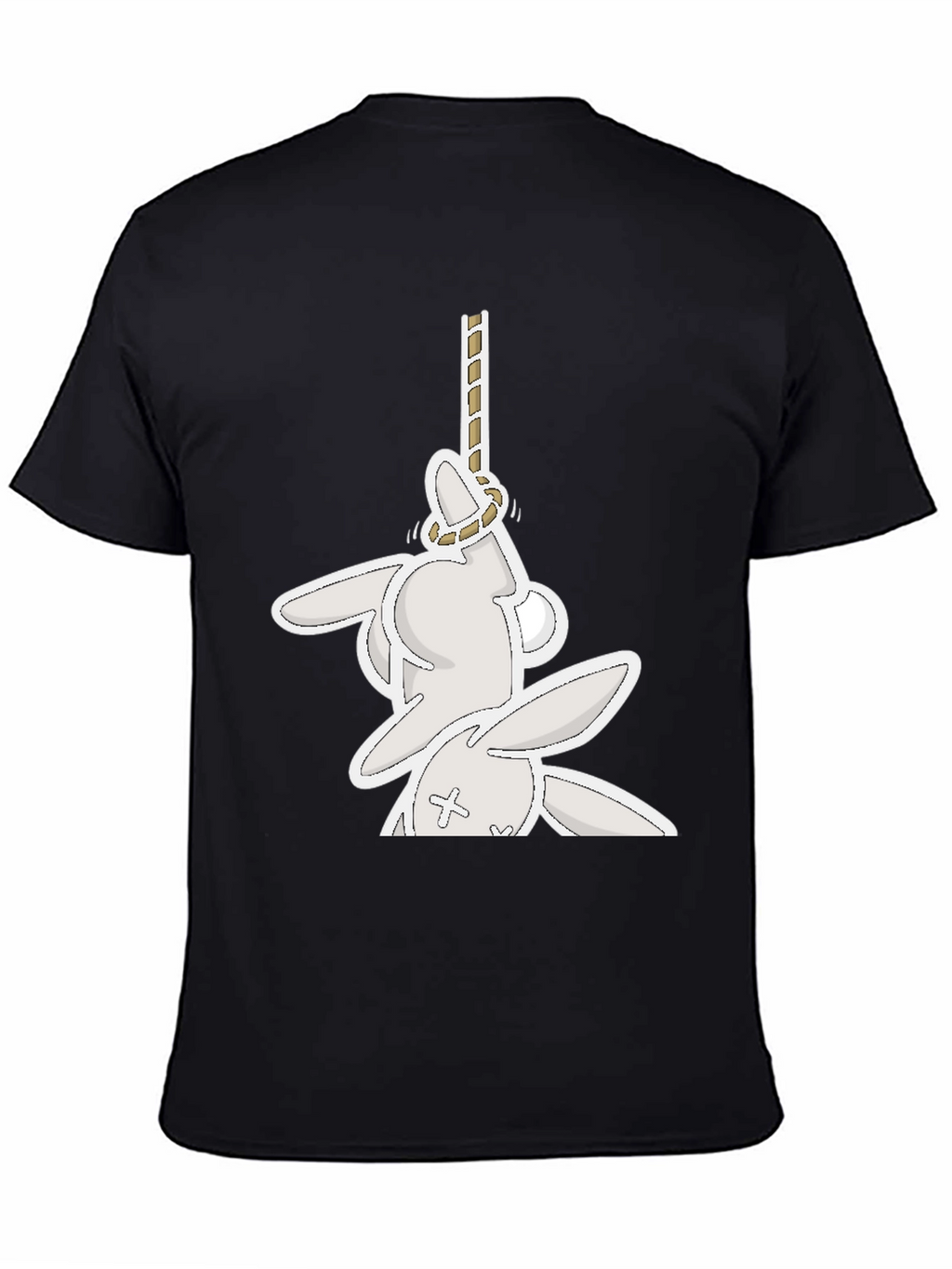 Funny Graphic Tee: Playful Bunny Hanged Design T-Shirt