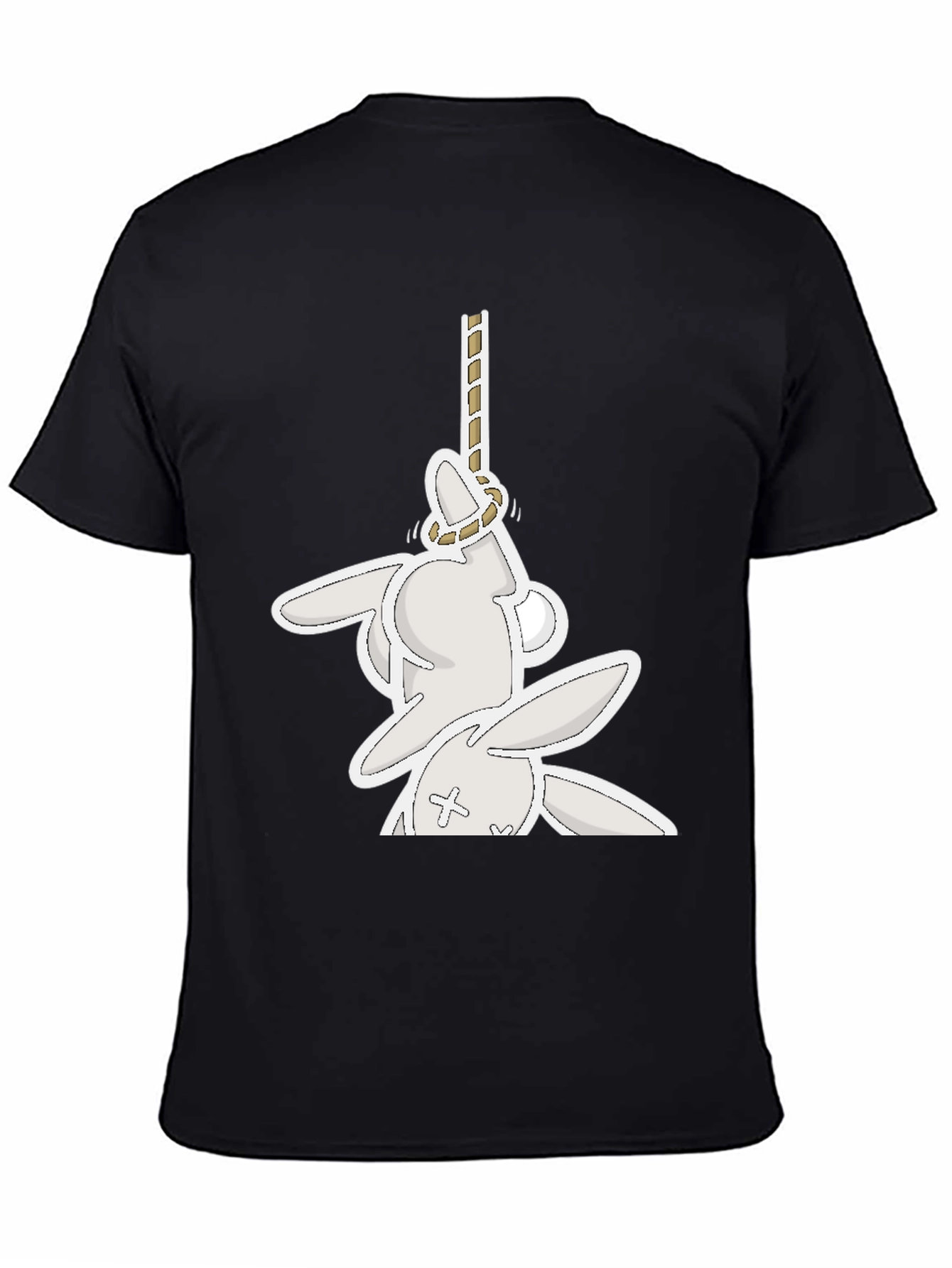 Funny Graphic Tee: Playful Bunny Hanged Design T-Shirt