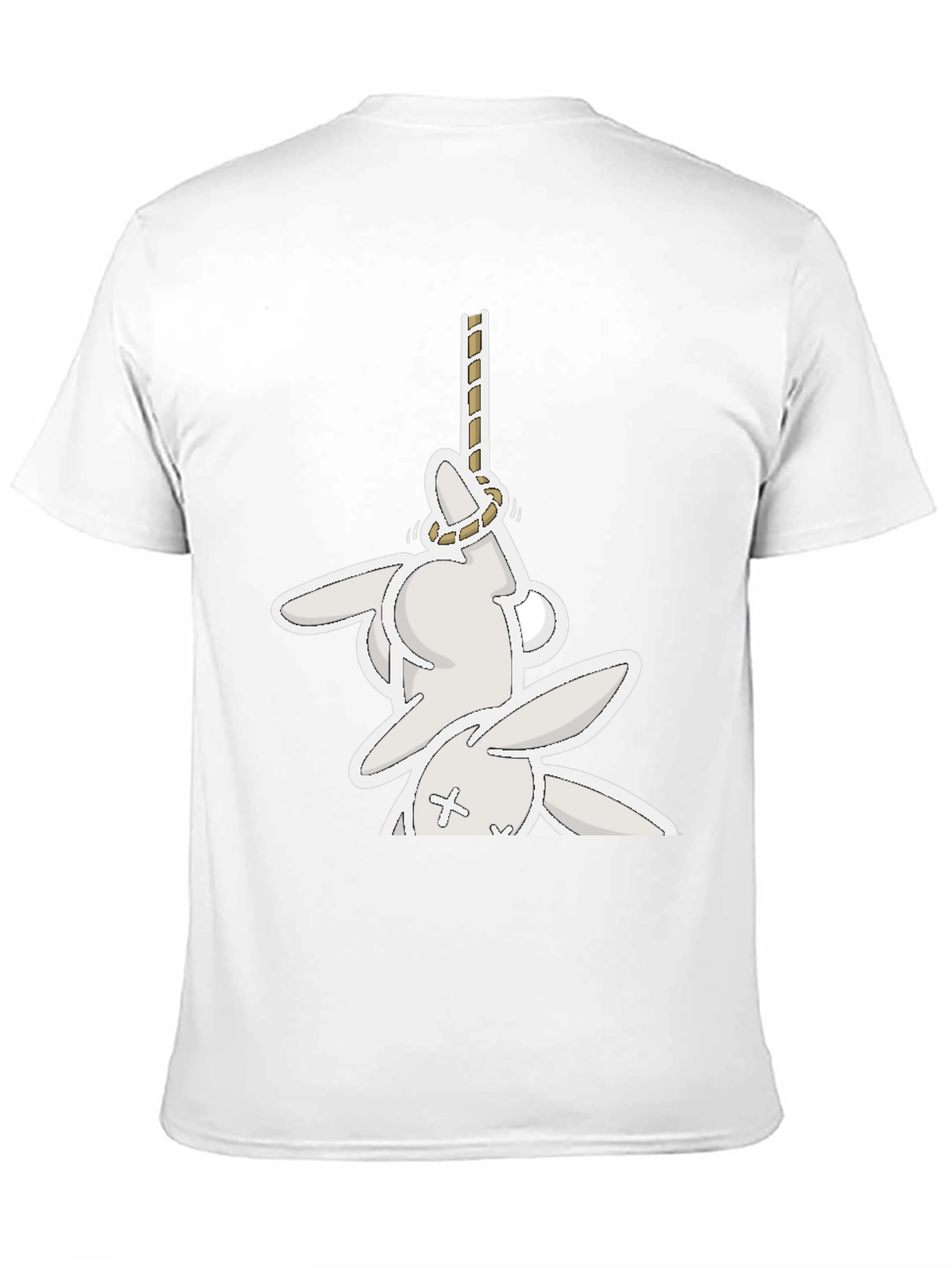 Funny Graphic Tee: Playful Bunny Hanged Design T-Shirt