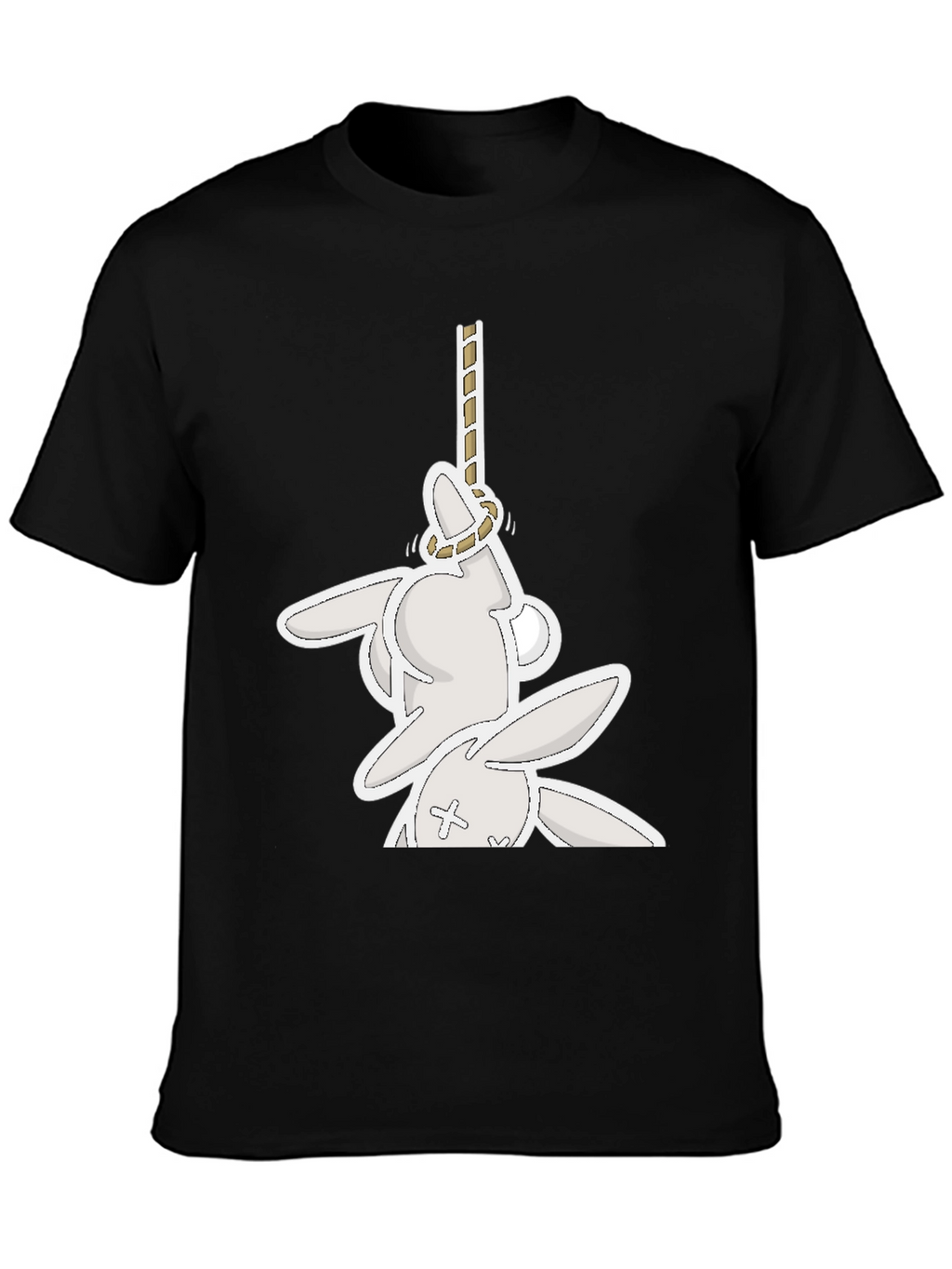 Funny Graphic Tee: Playful Bunny Hanged Design T-Shirt