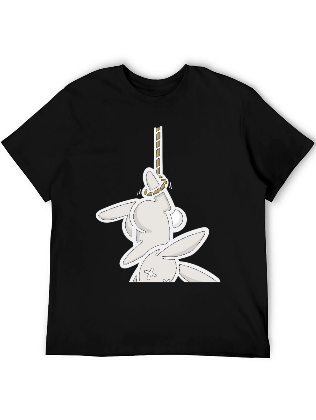 Funny Graphic Tee: Playful Bunny Hanged Design T-Shirt