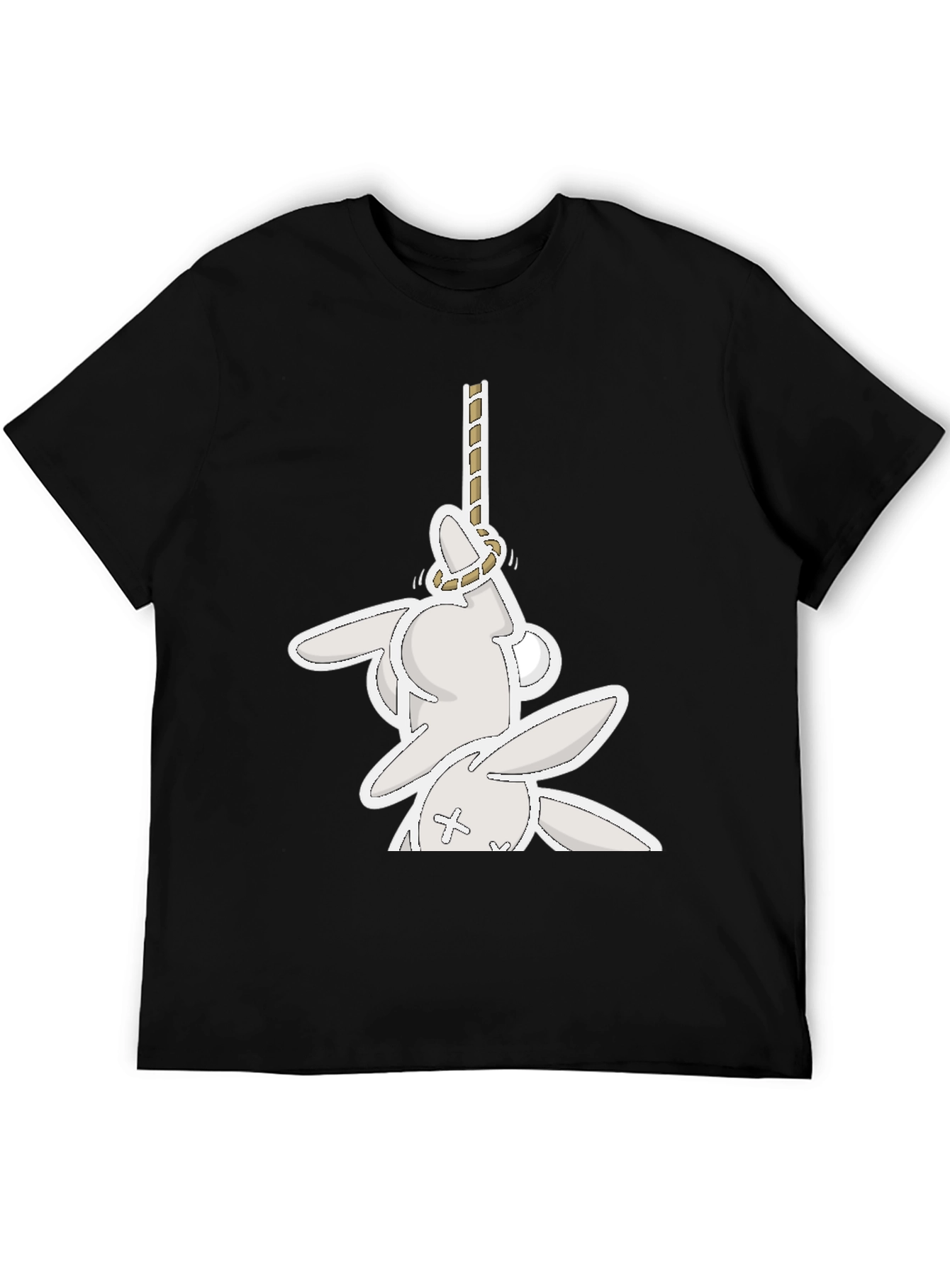 Funny Graphic Tee: Playful Bunny Hanged Design T-Shirt