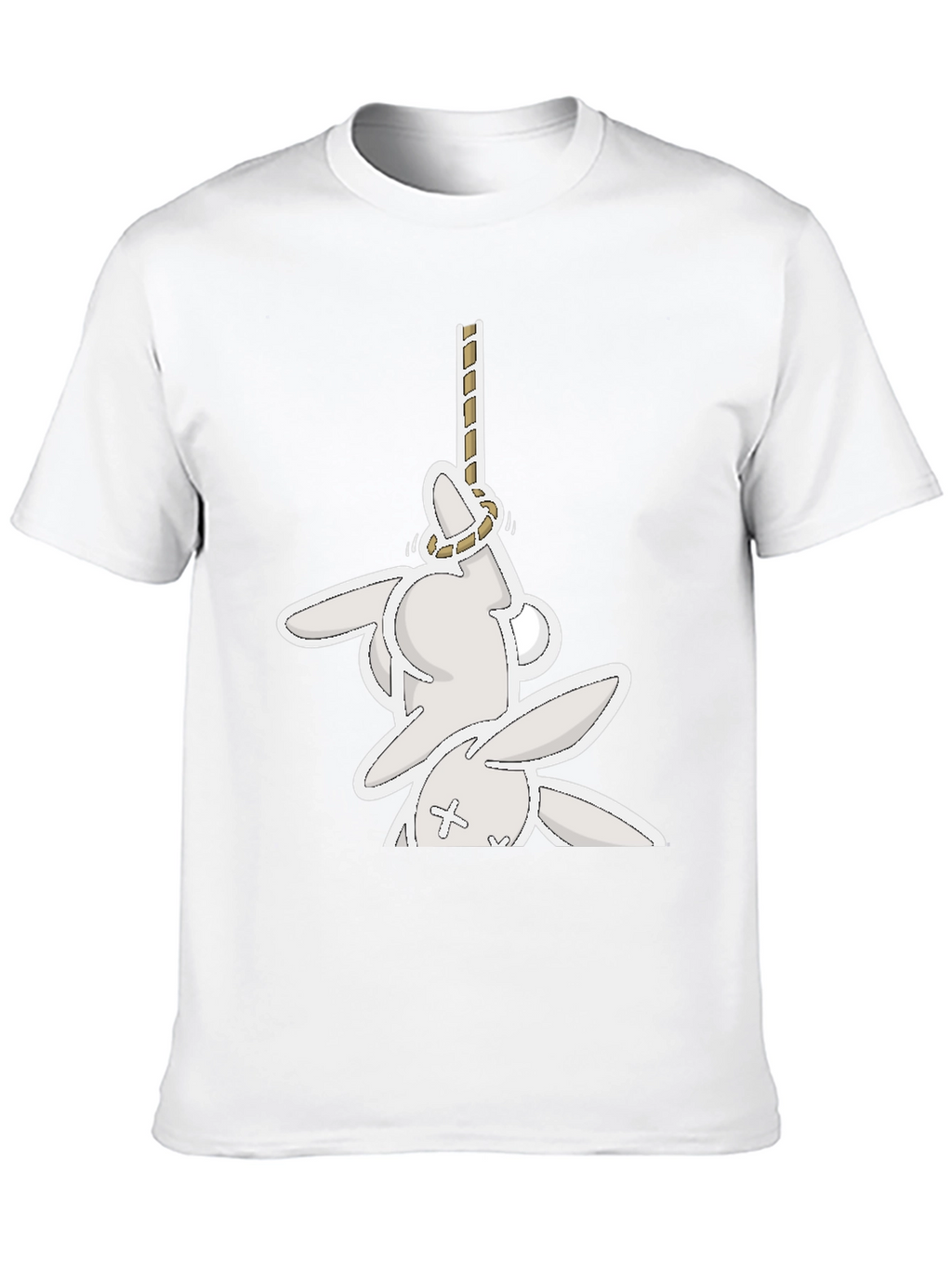 Funny Graphic Tee: Playful Bunny Hanged Design T-Shirt