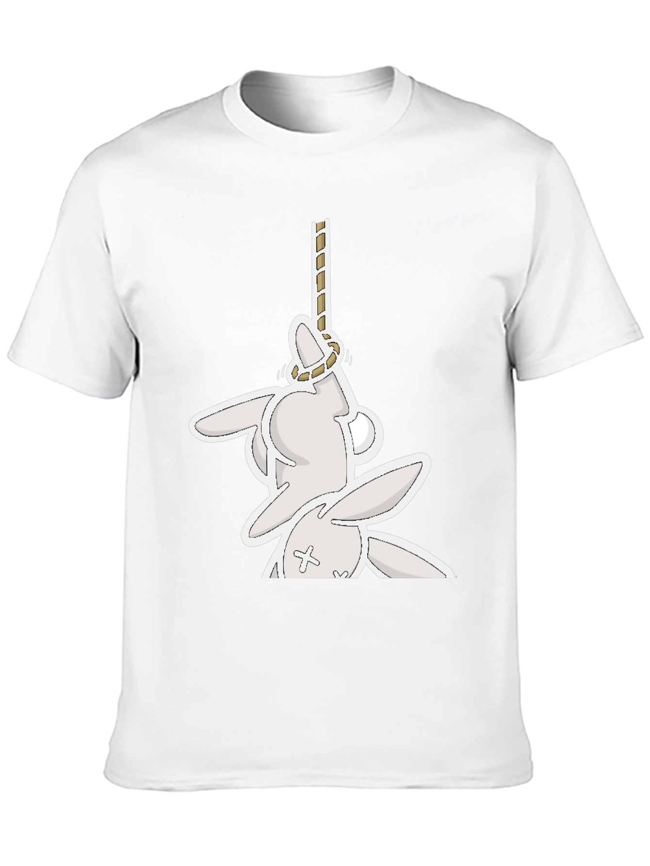 Funny Graphic Tee: Playful Bunny Hanged Design T-Shirt