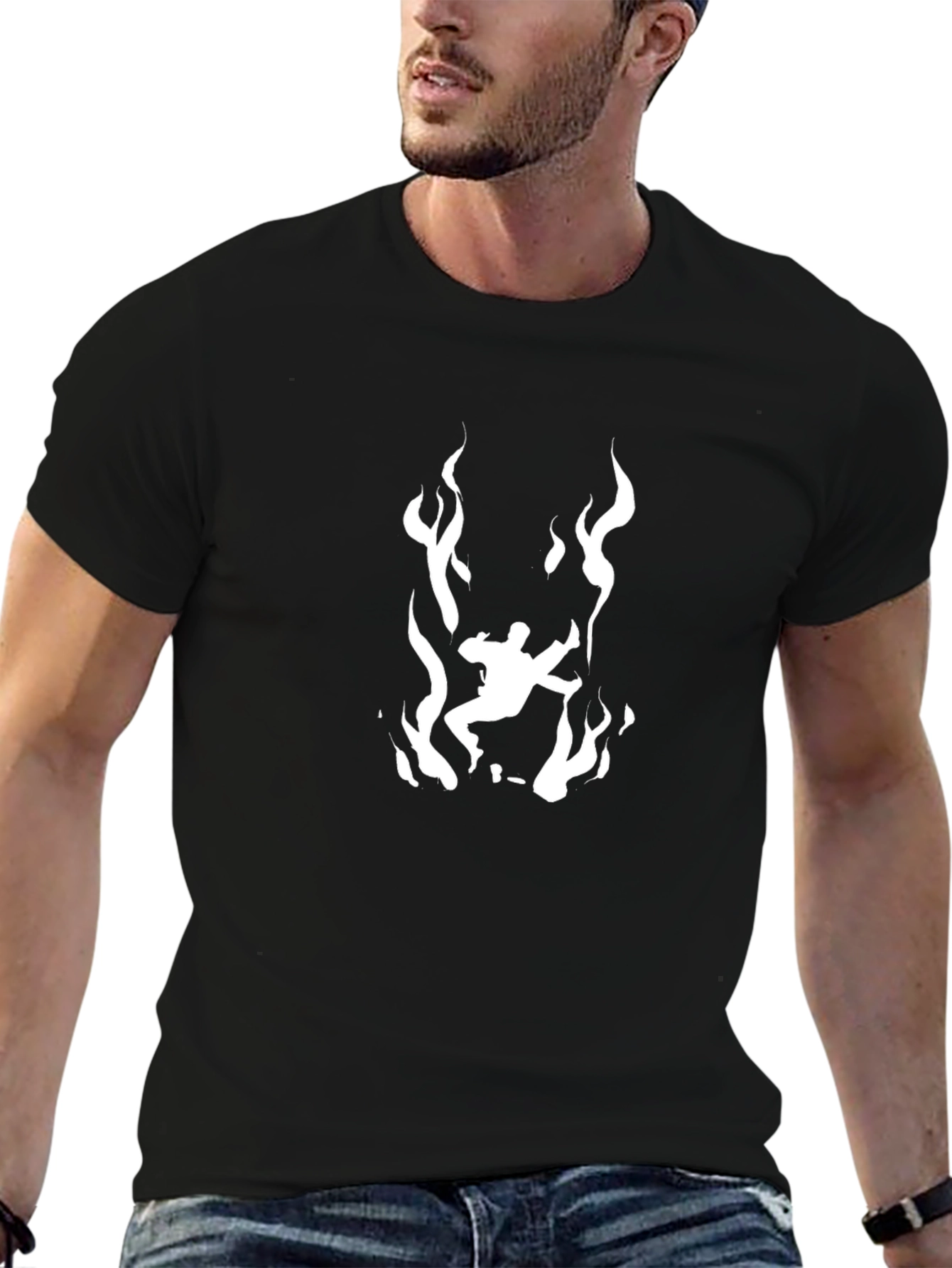 Fiery Silhouette Graphic Tee - Black Cotton T-Shirt