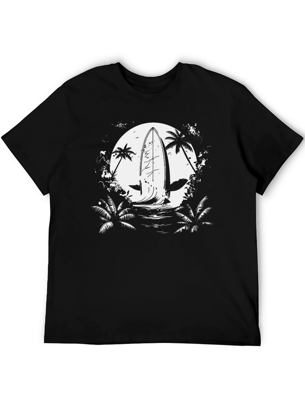 Surfboard Moon Graphic Tee - Black Cotton T-Shirt