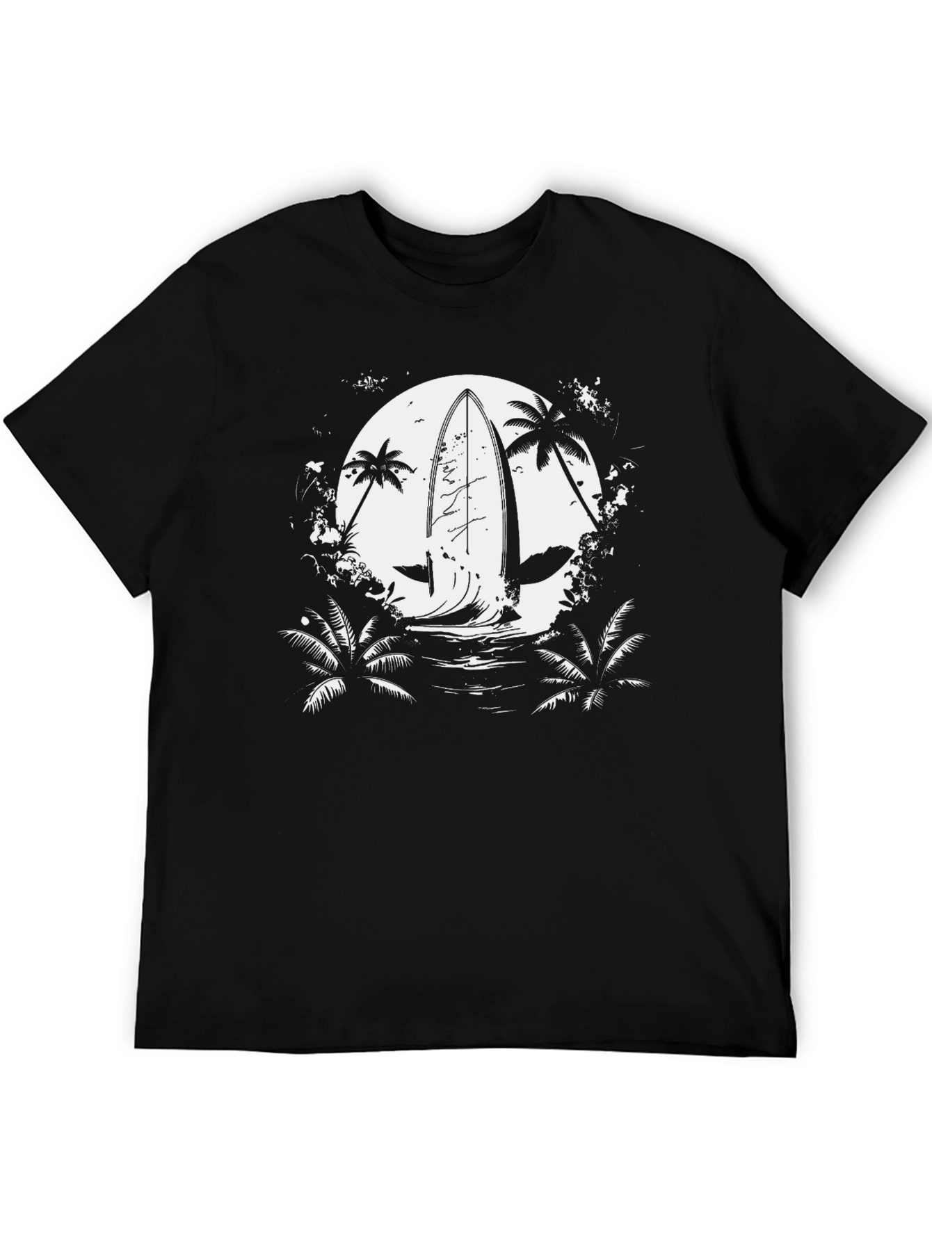 Surfboard Moon Graphic Tee - Black Cotton T-Shirt
