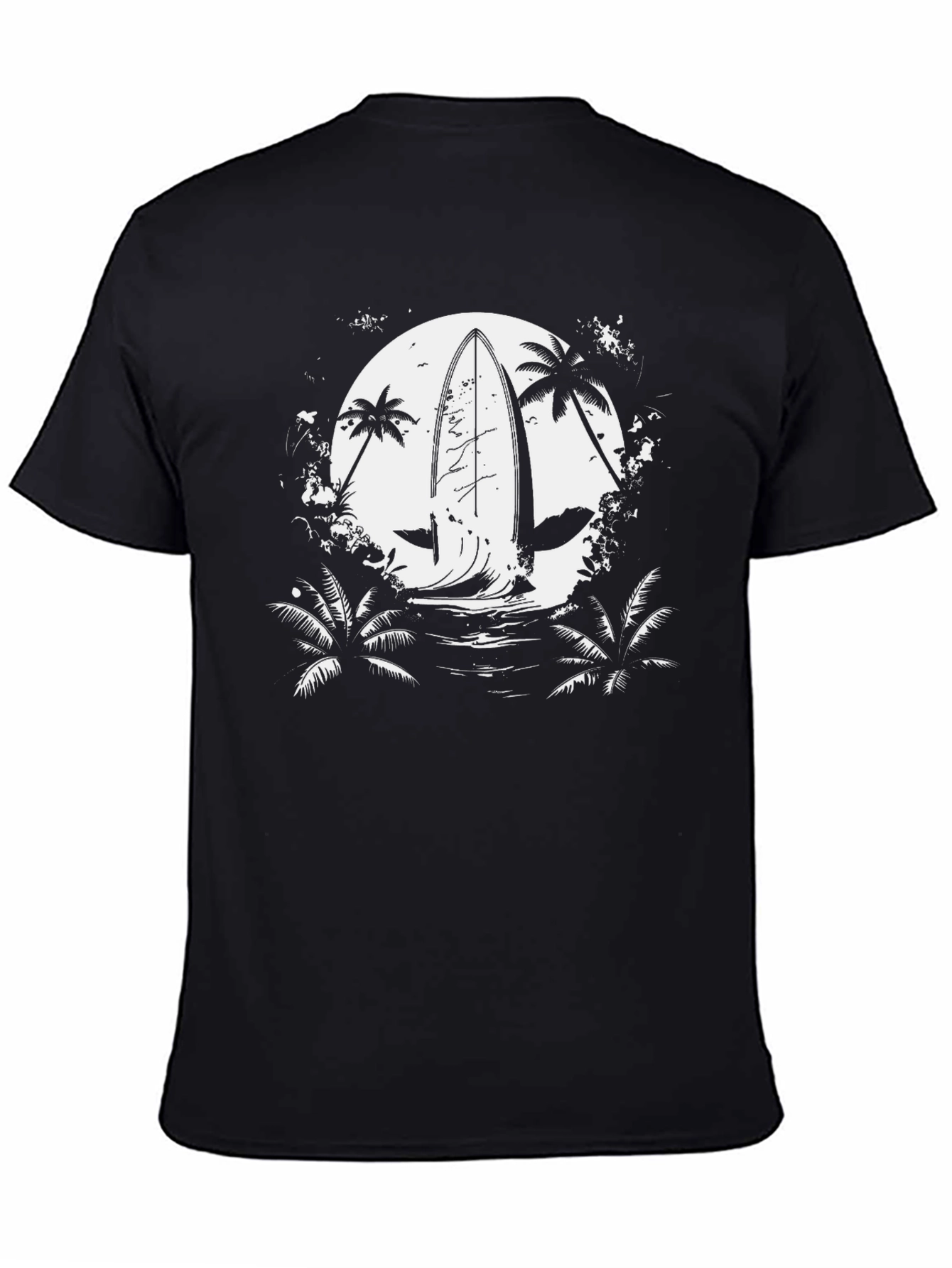 Surfboard Moon Graphic Tee - Black Cotton T-Shirt