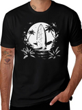 Surfboard Moon Graphic Tee - Black Cotton T-Shirt