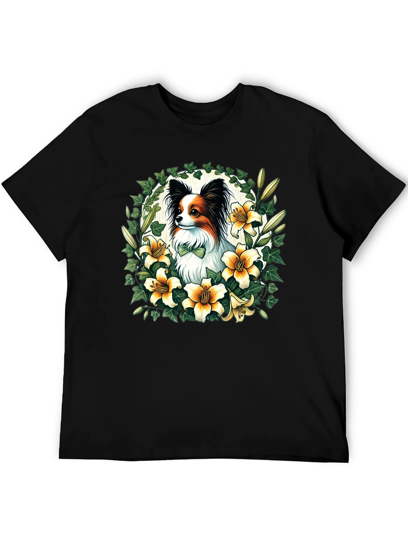 Papillon Dog Floral Wreath T-Shirt