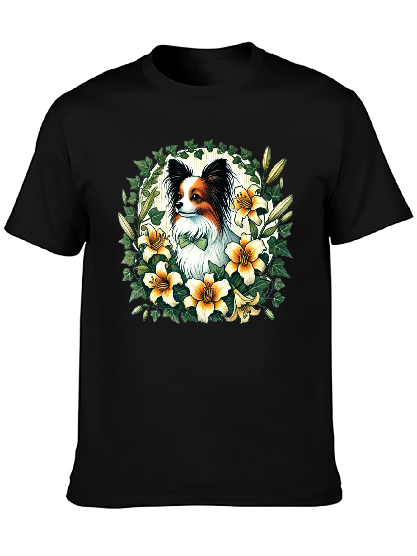 Papillon Dog Floral Wreath T-Shirt