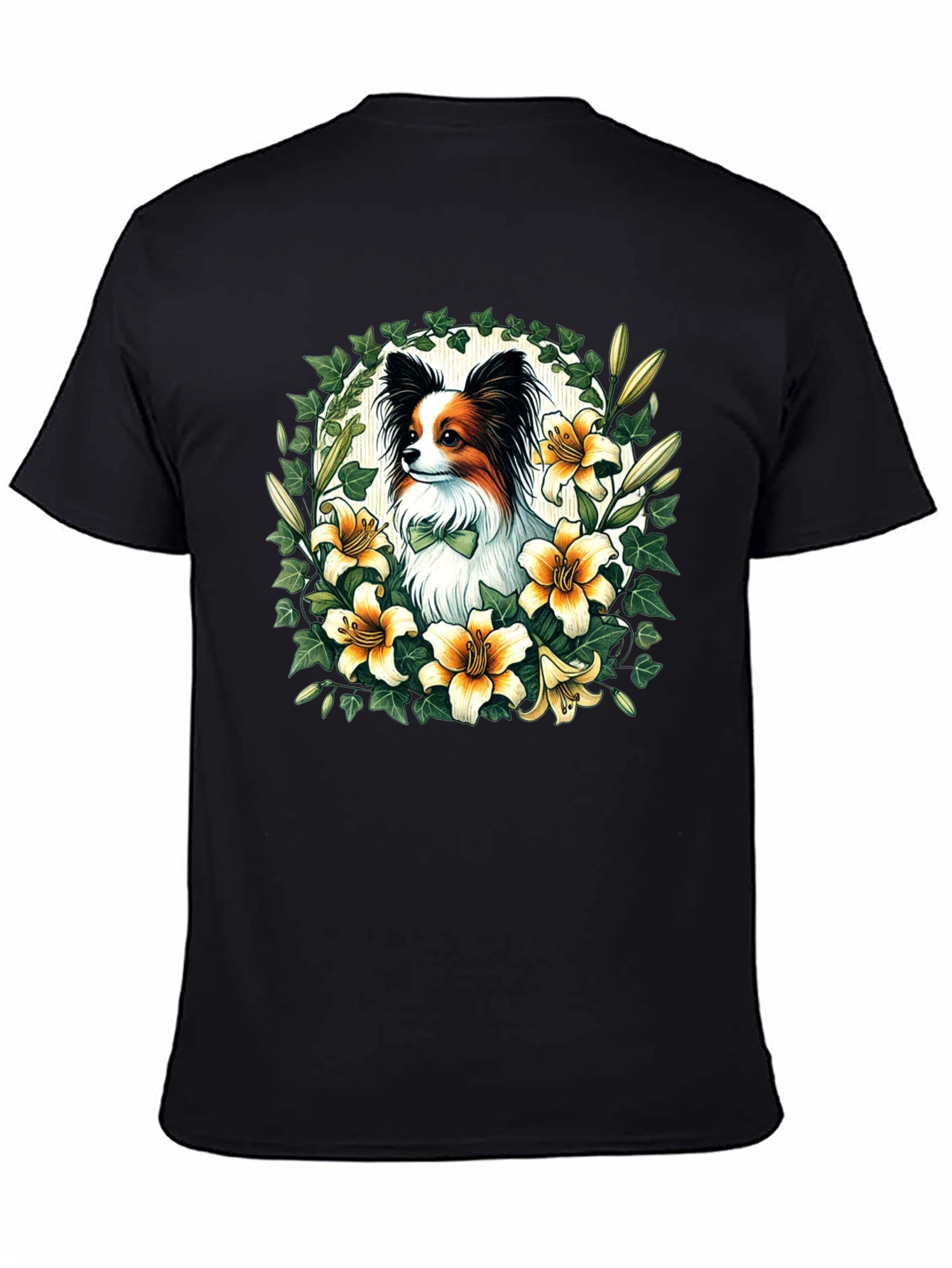 Papillon Dog Floral Wreath T-Shirt