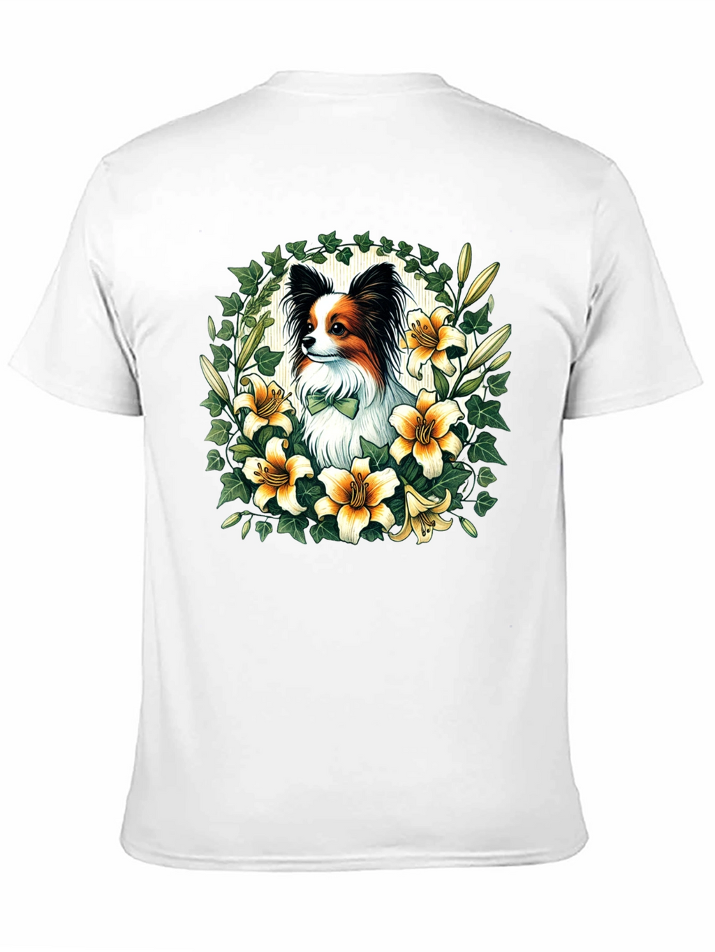Papillon Dog Floral Wreath T-Shirt
