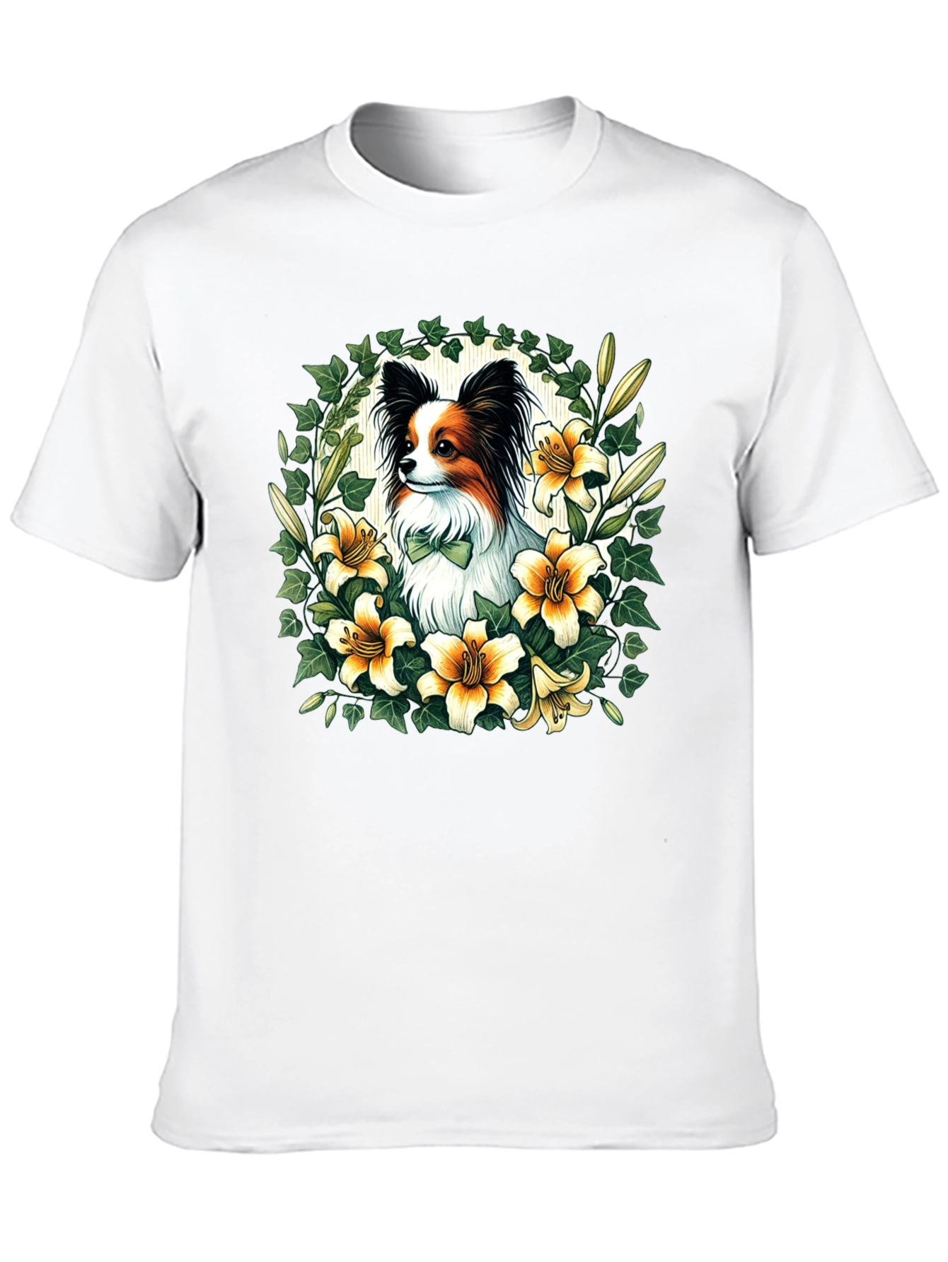 Papillon Dog Floral Wreath T-Shirt
