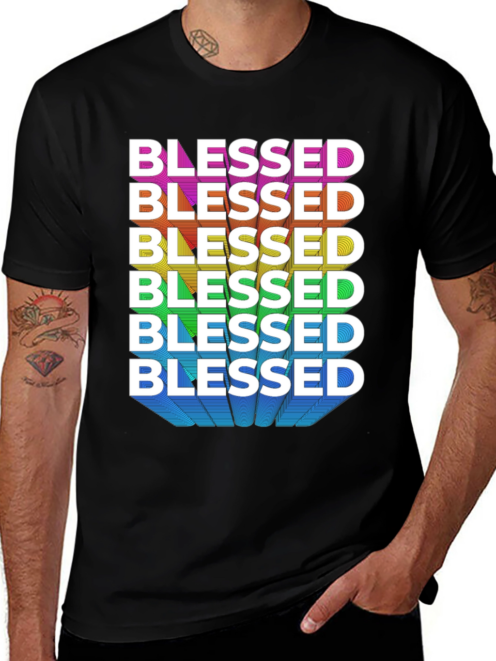 Blessed Rainbow Graphic Tee - Black