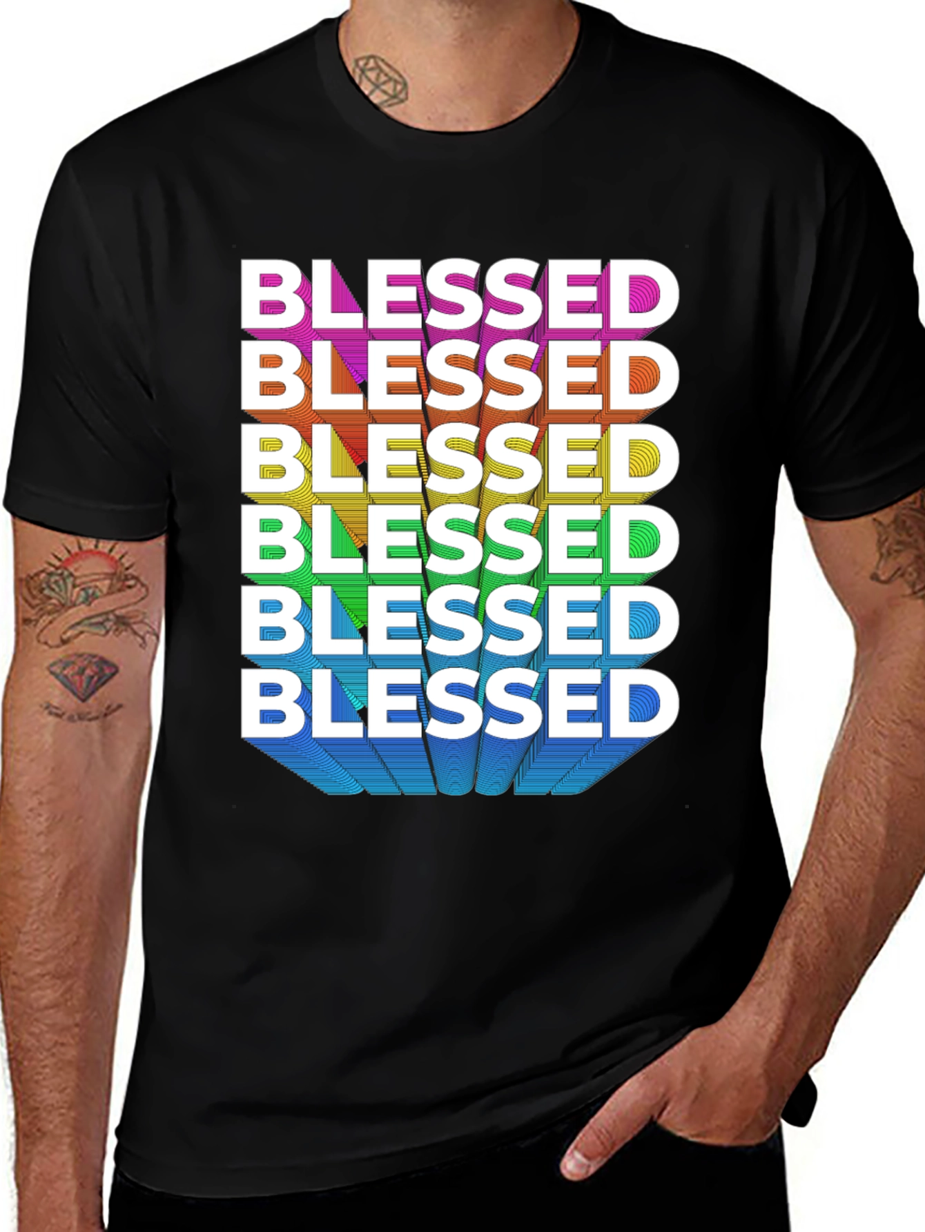 Blessed Rainbow Graphic Tee - Black