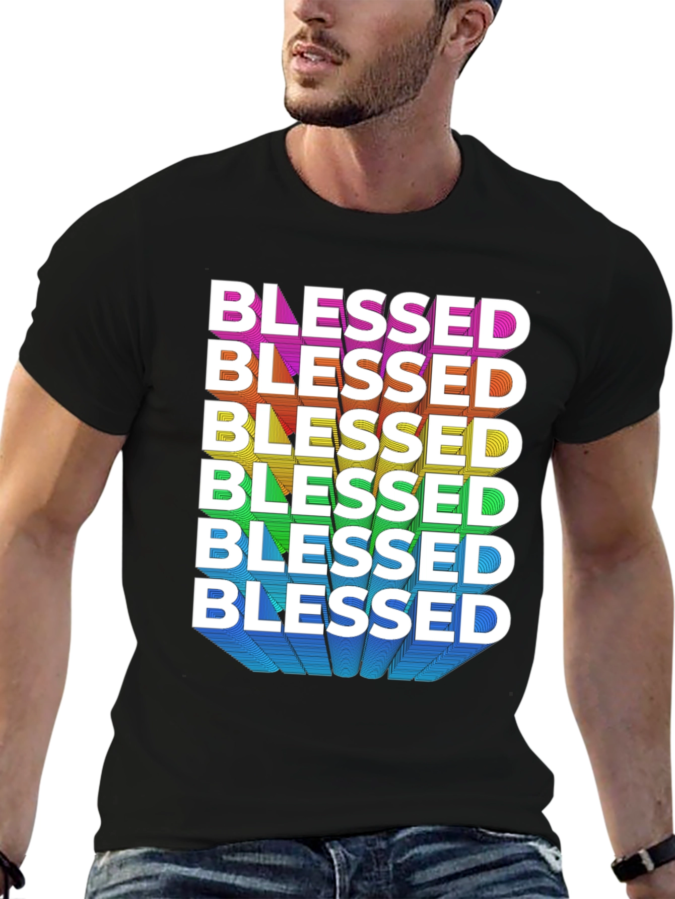 Blessed Rainbow Graphic Tee - Black