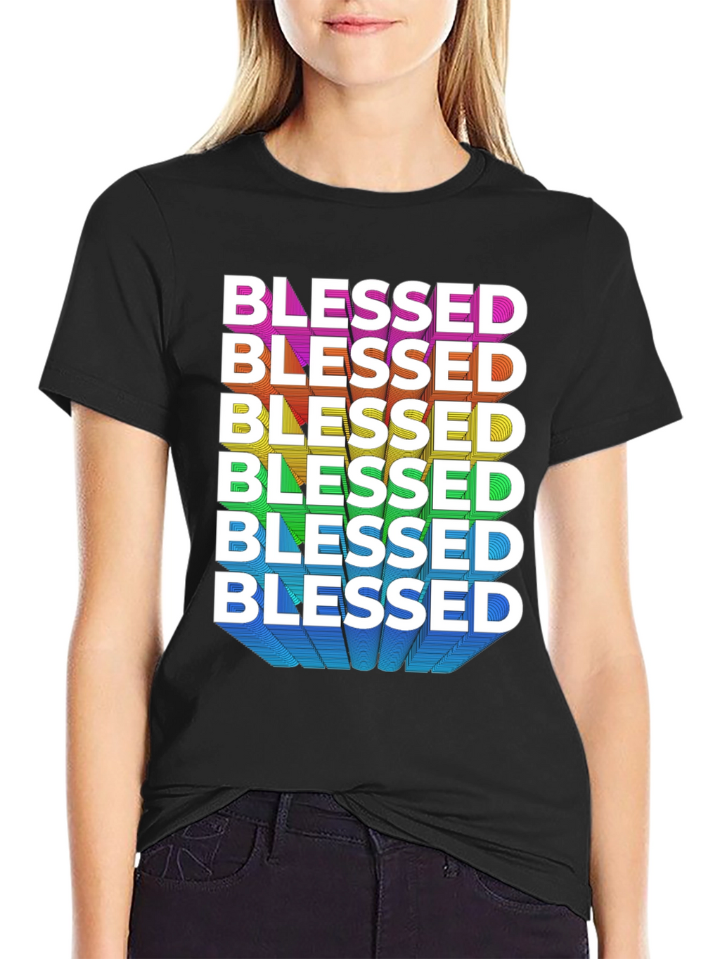 Blessed Rainbow Graphic Tee - Black