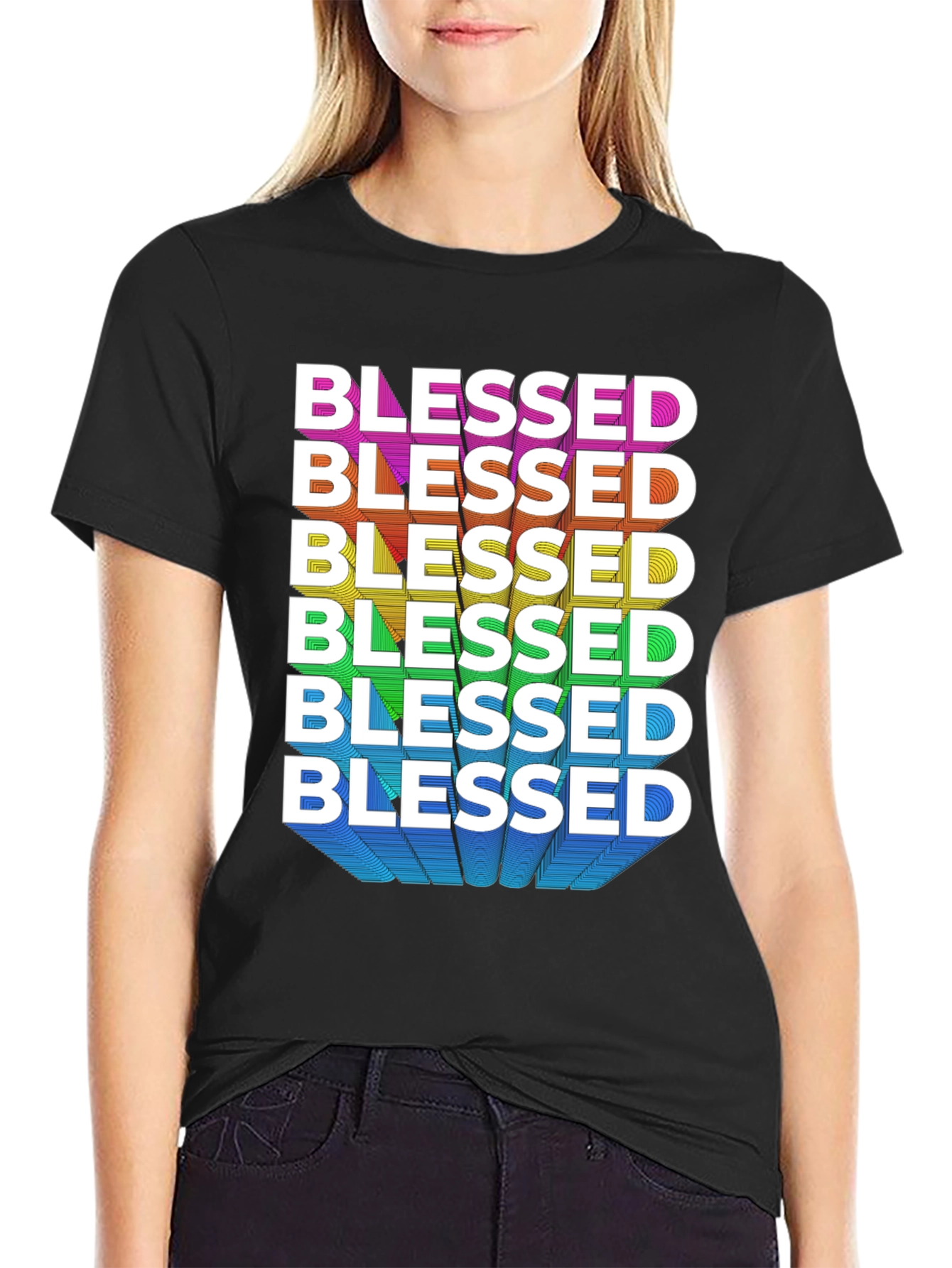 Blessed Rainbow Graphic Tee - Black