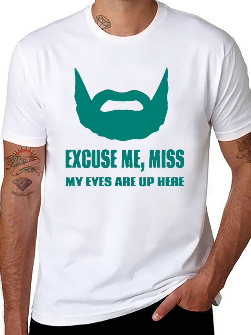 Funny Beard Graphic T-Shirt - Eyes Up Here