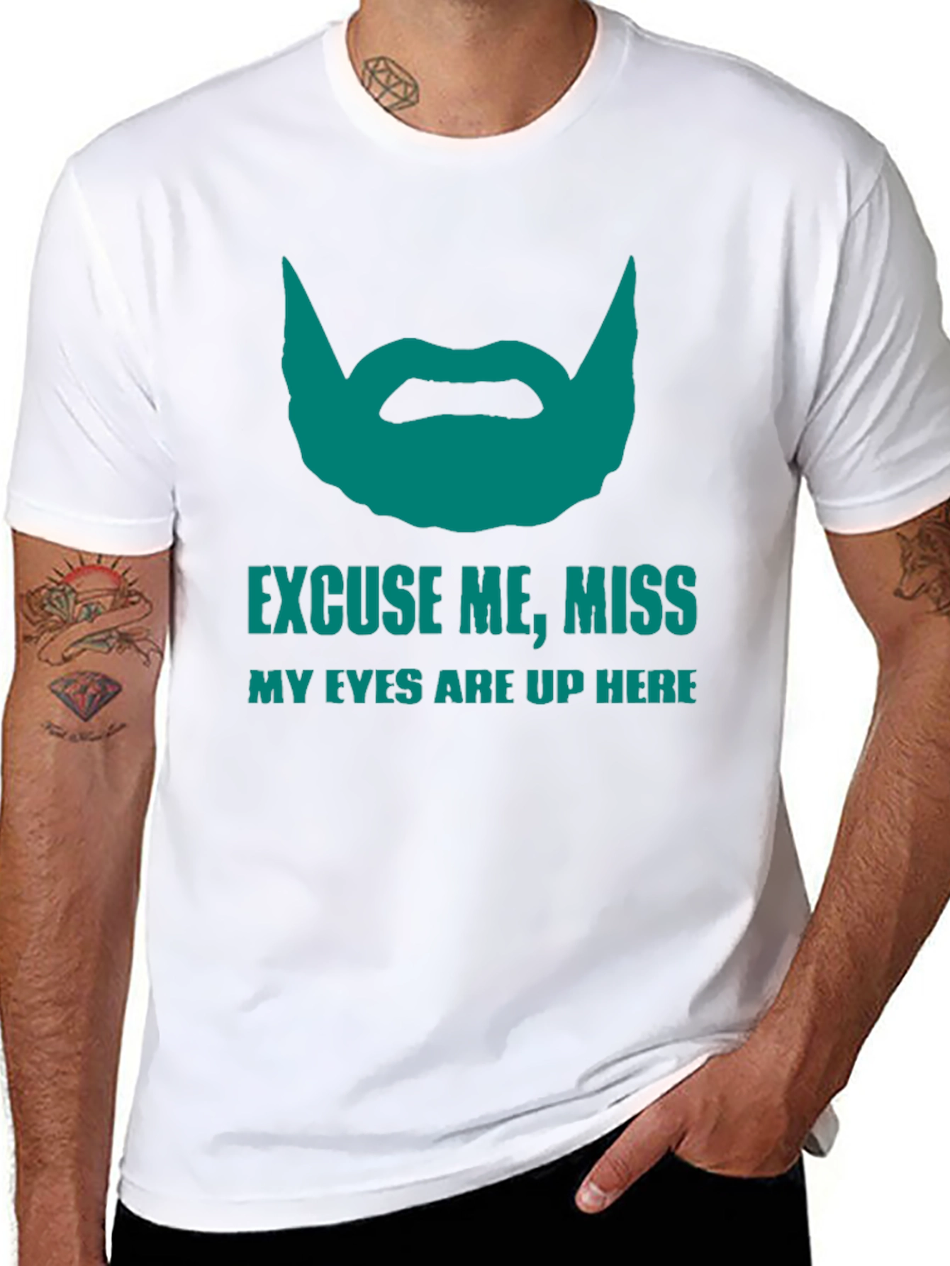 Funny Beard Graphic T-Shirt - Eyes Up Here