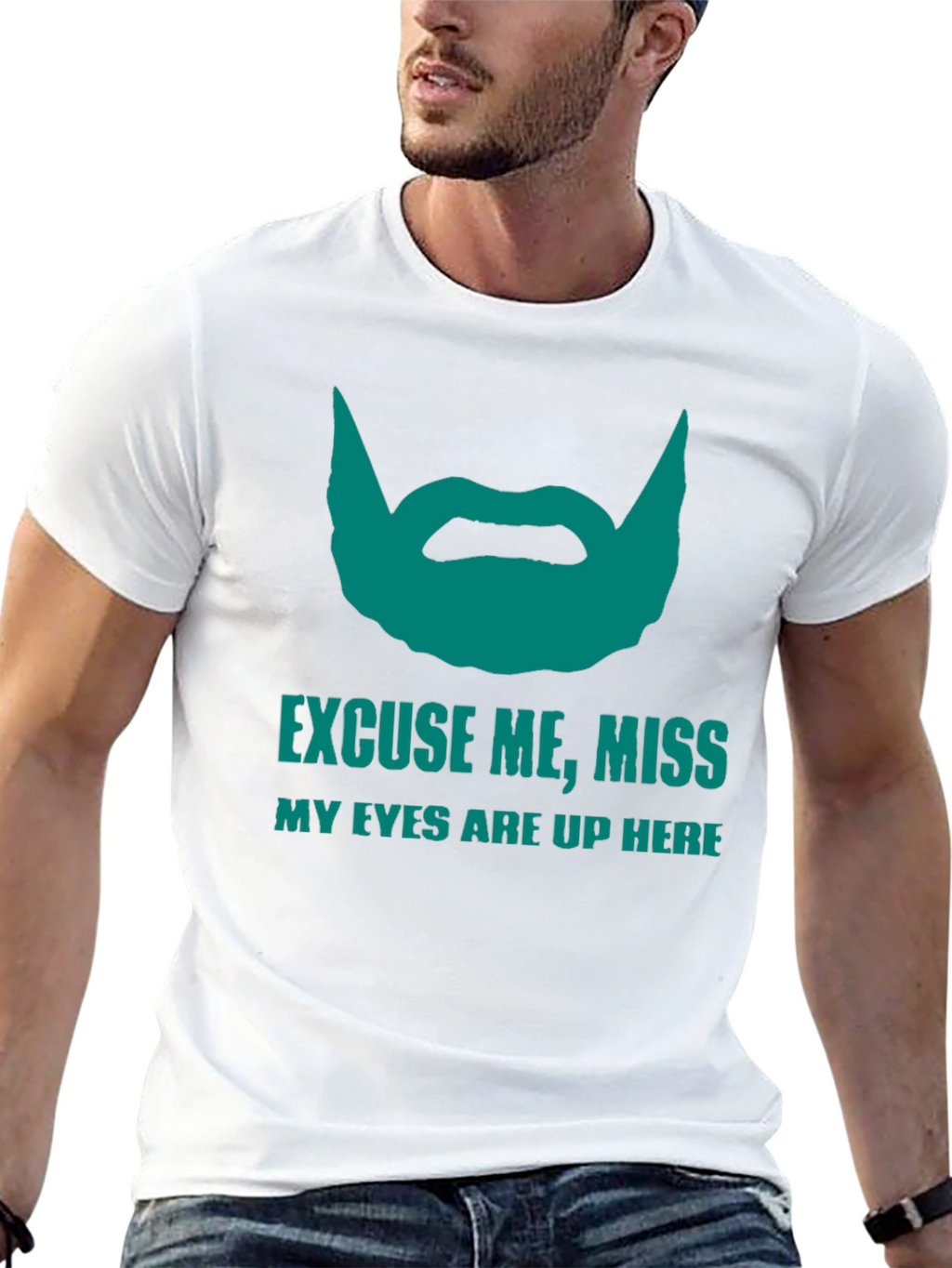 Funny Beard Graphic T-Shirt - Eyes Up Here