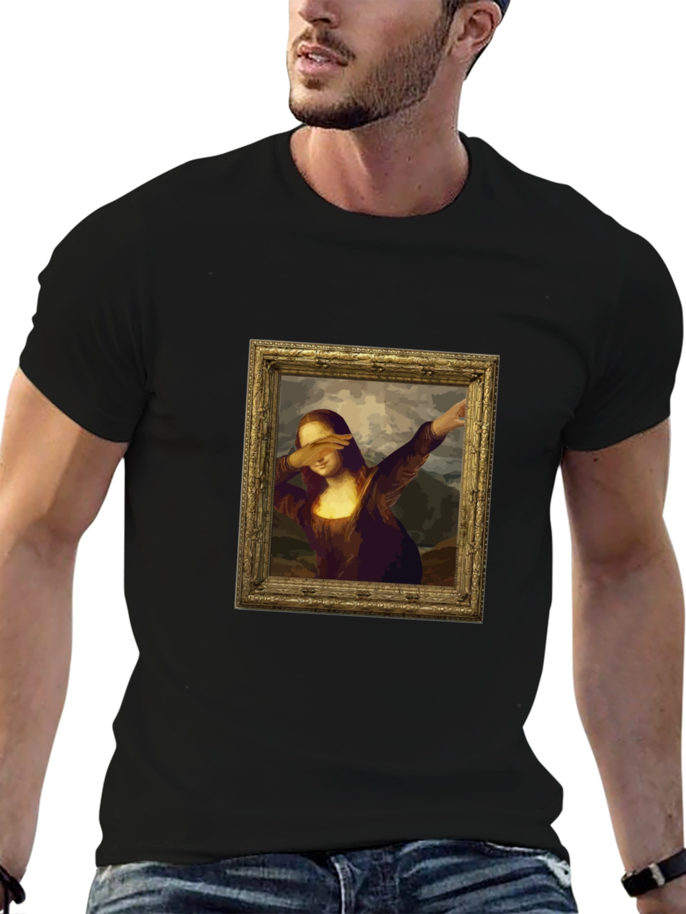 Dabbing Mona Lisa Graphic Tee - Black
