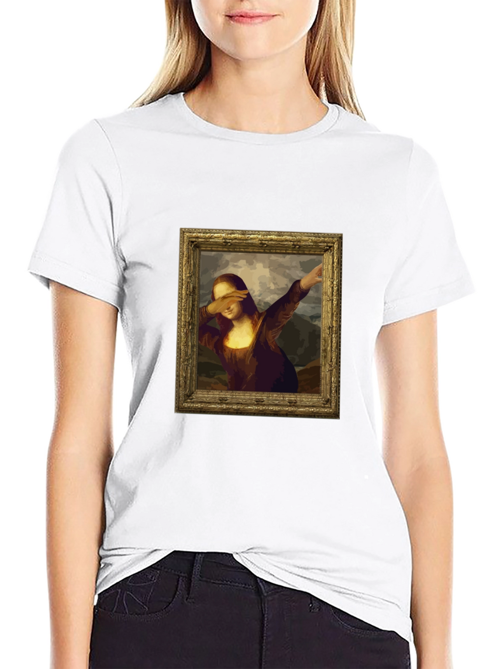 Dabbing Mona Lisa Graphic Tee - Black