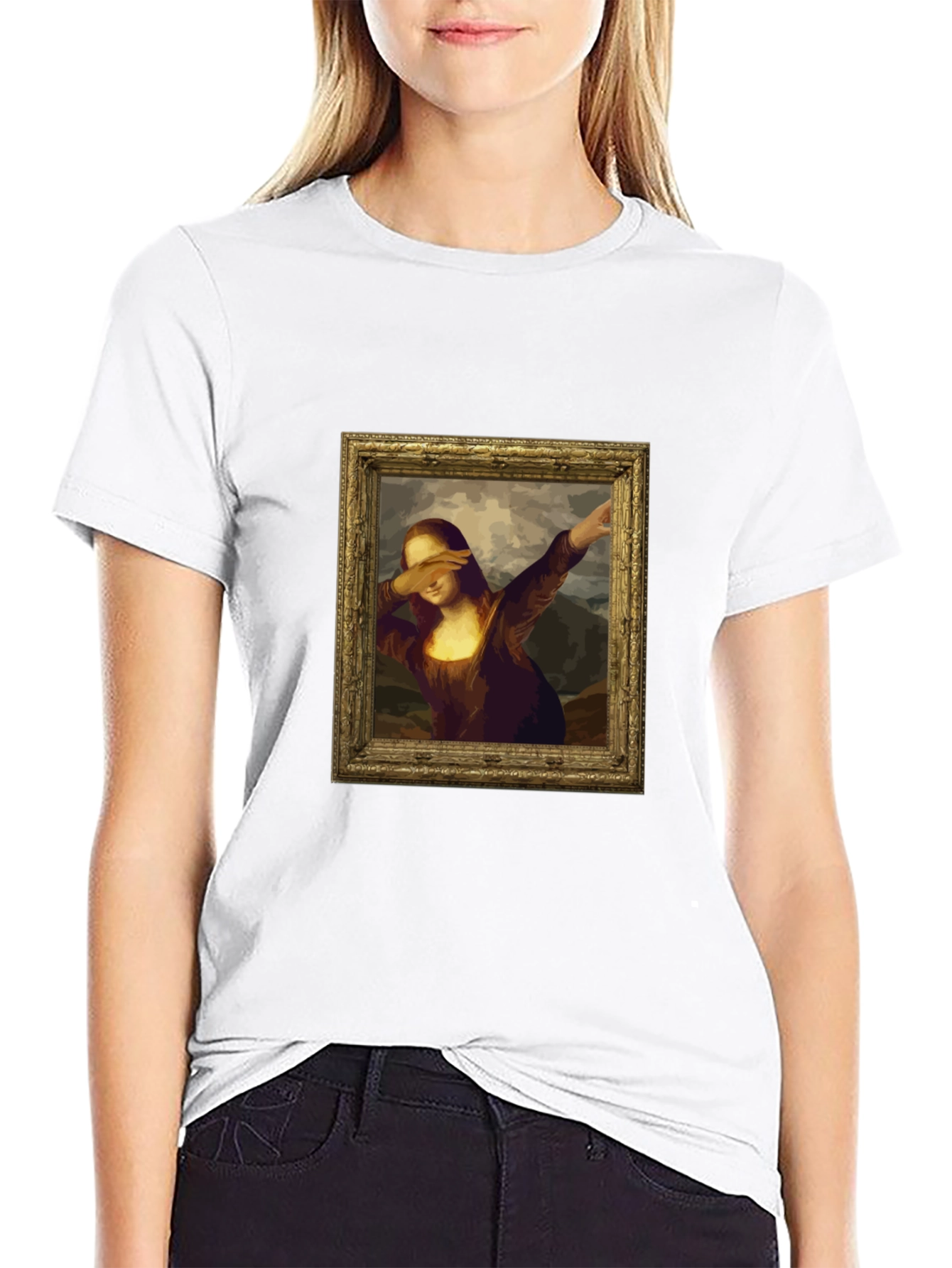 Dabbing Mona Lisa Graphic Tee - Black